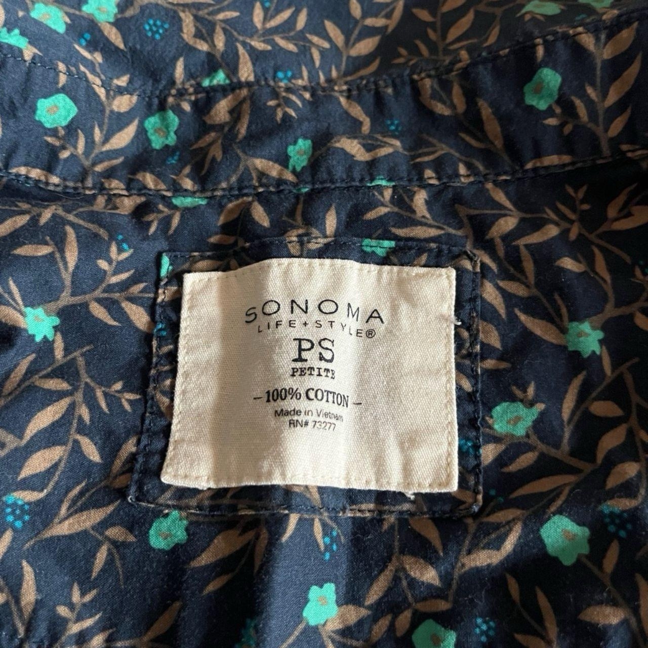 Sonoma Life + Style Size PS Navy Blue & Mint Dark Floral Cotton Button-Up Shirt