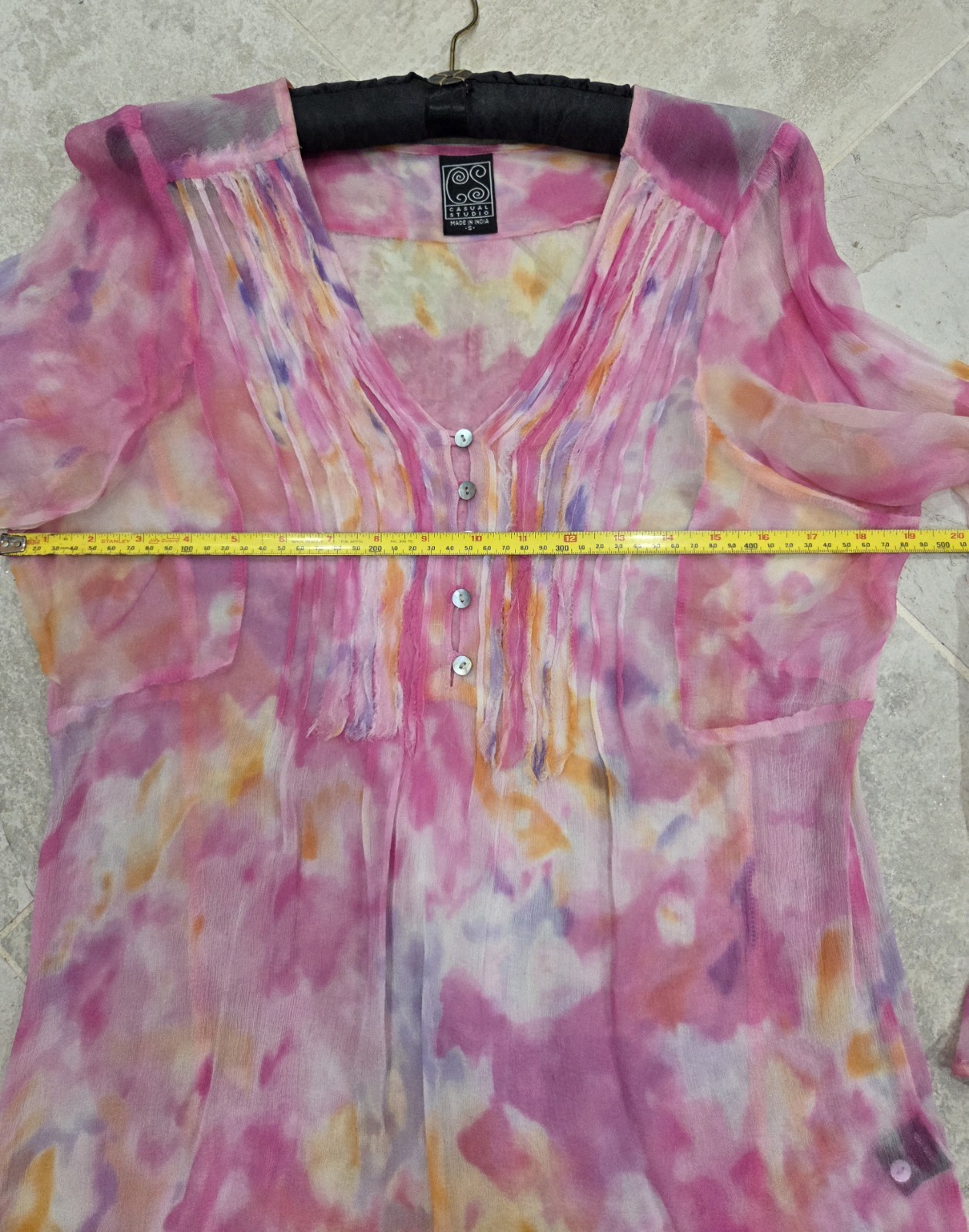 Casual Studio Sheer Tie Dye Pink Yellow Purple Boho Tunic Size Small India