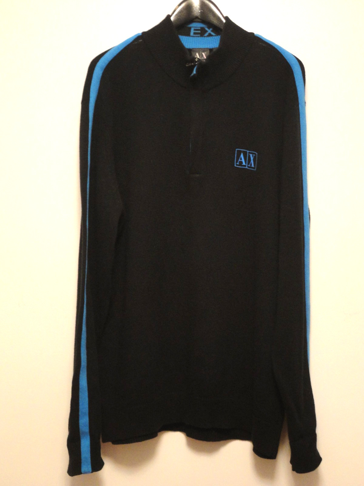 Armani Exchange A|X Men’s XL Black & Blue Quarter-Zip Sweater Pullover 100% Cott