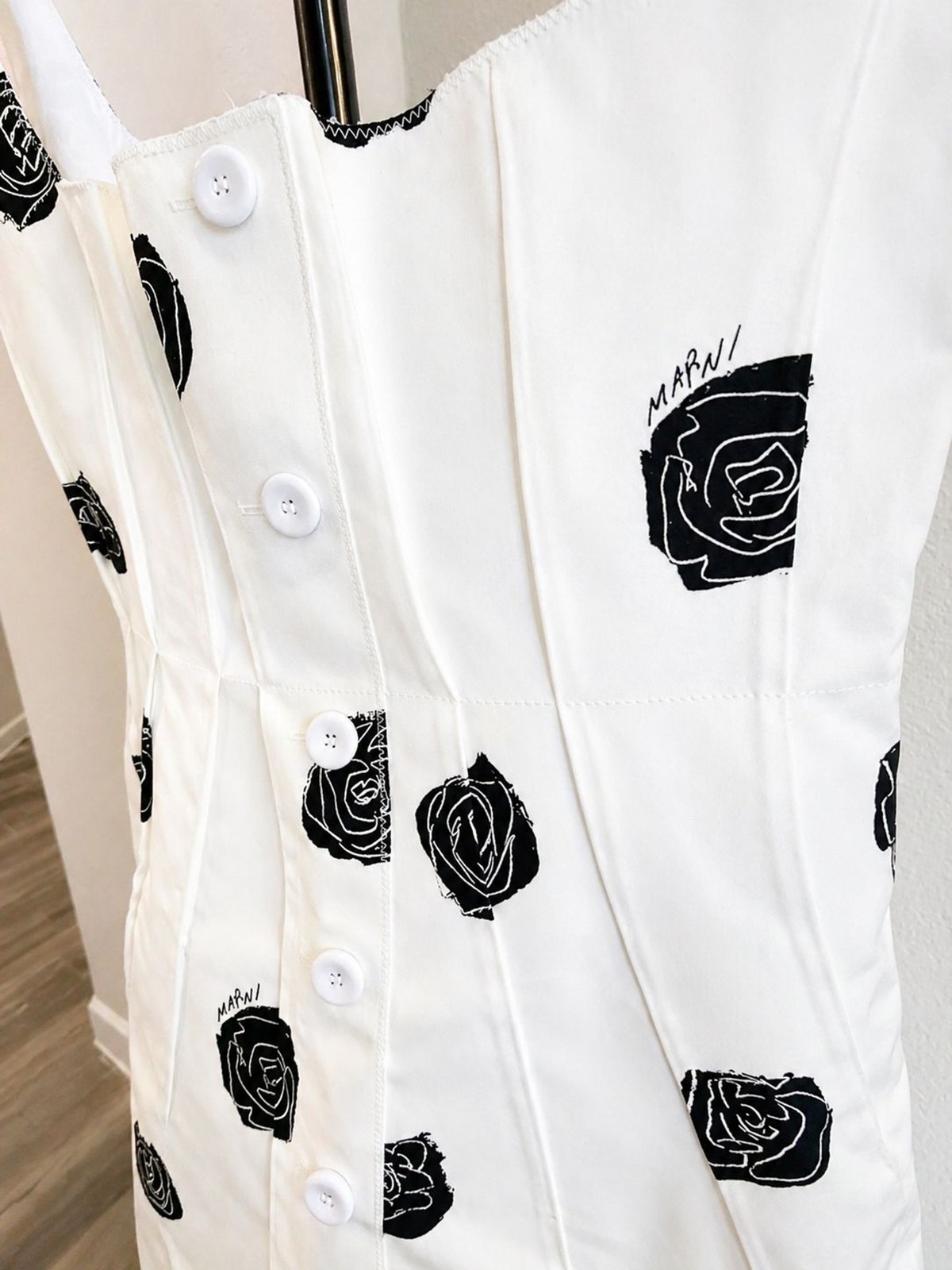 Marni Rose Print Midi Dress White IT 40 US 4 NWT $2300 2025 Cotton Italy