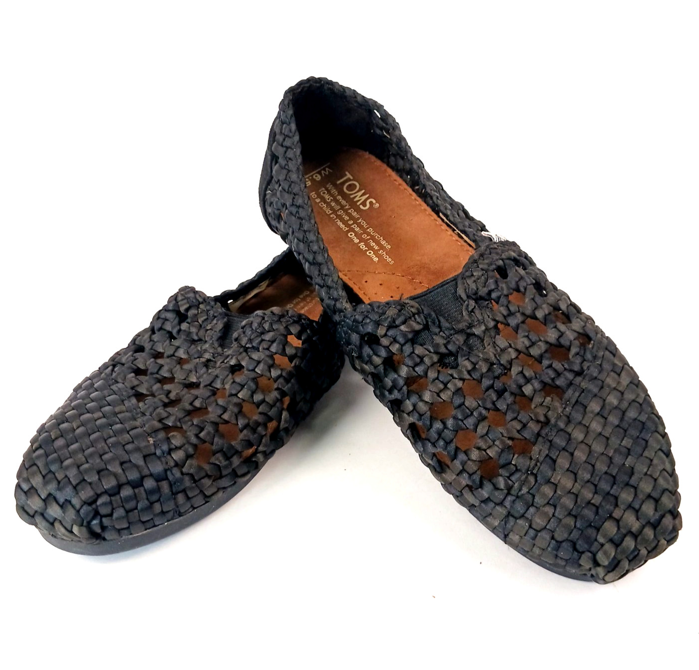 Toms Black Satin Woven Flats Shoes Size 6.5 Women’s Slip On Casual Comfort