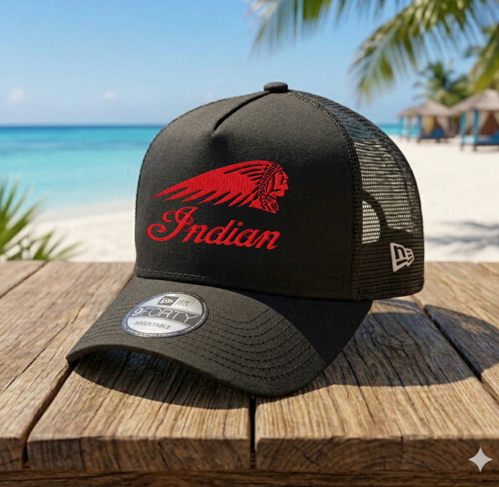 Indian Motorcycle Trucker Hat Embroidered Logo Mesh Snapback Biker Cap