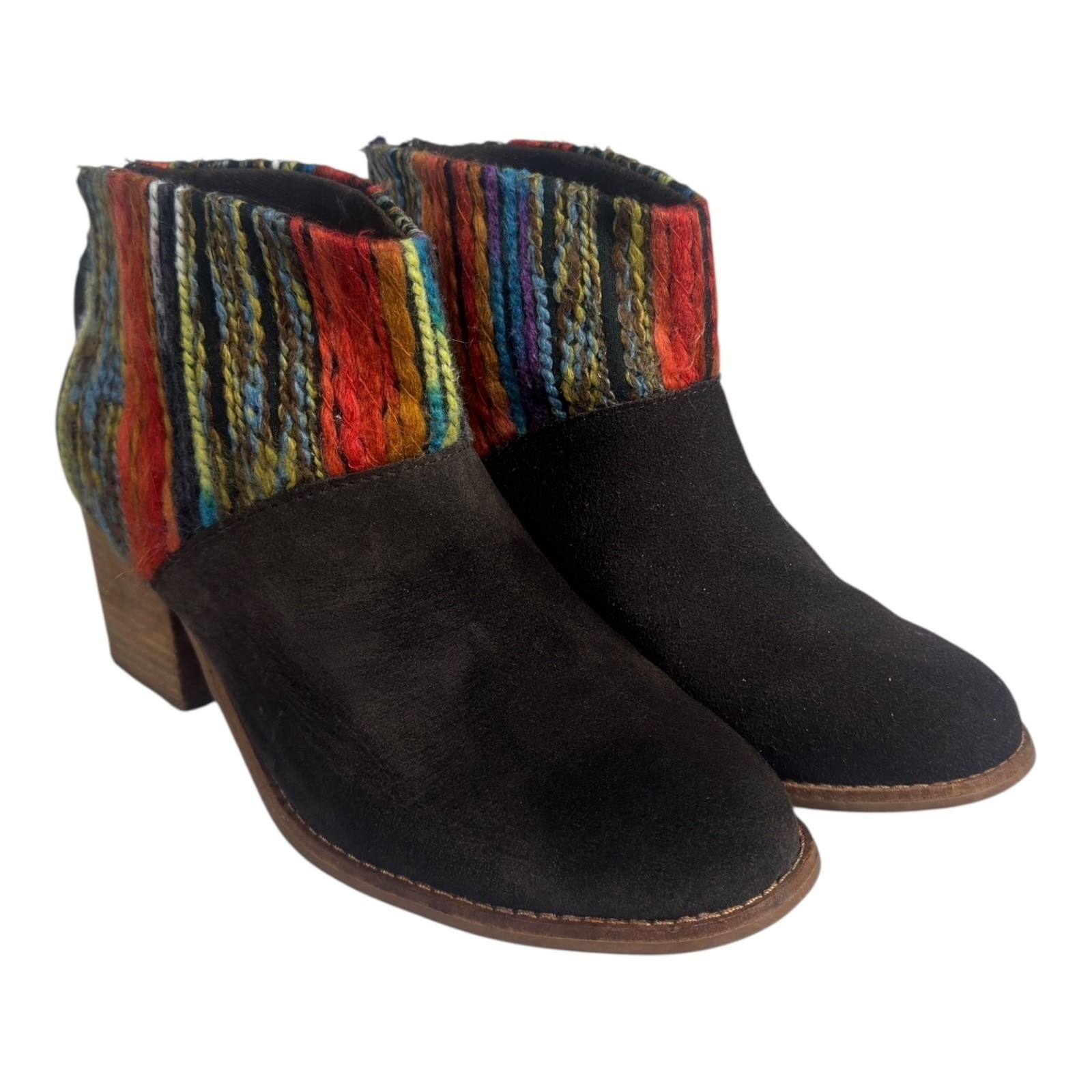 TOMS Boots Women 8.5 W Suede Leather Southwestern Western Bohemian Brown Tassel