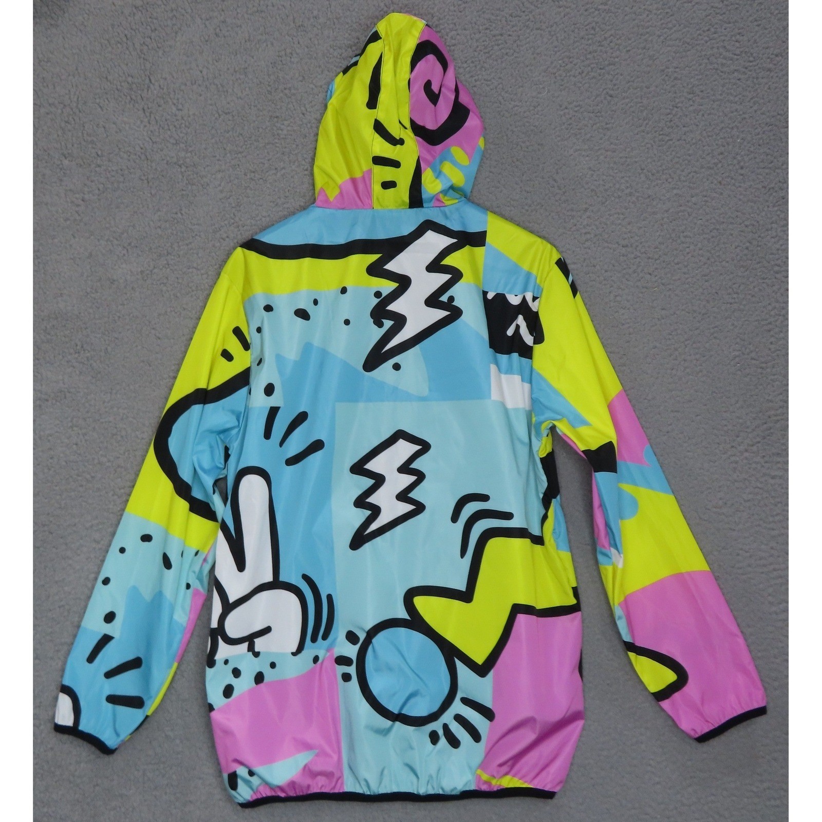Reason NYC Windbreaker Jacket Medium 90s Style Colorful Graphic Streetwear Coat