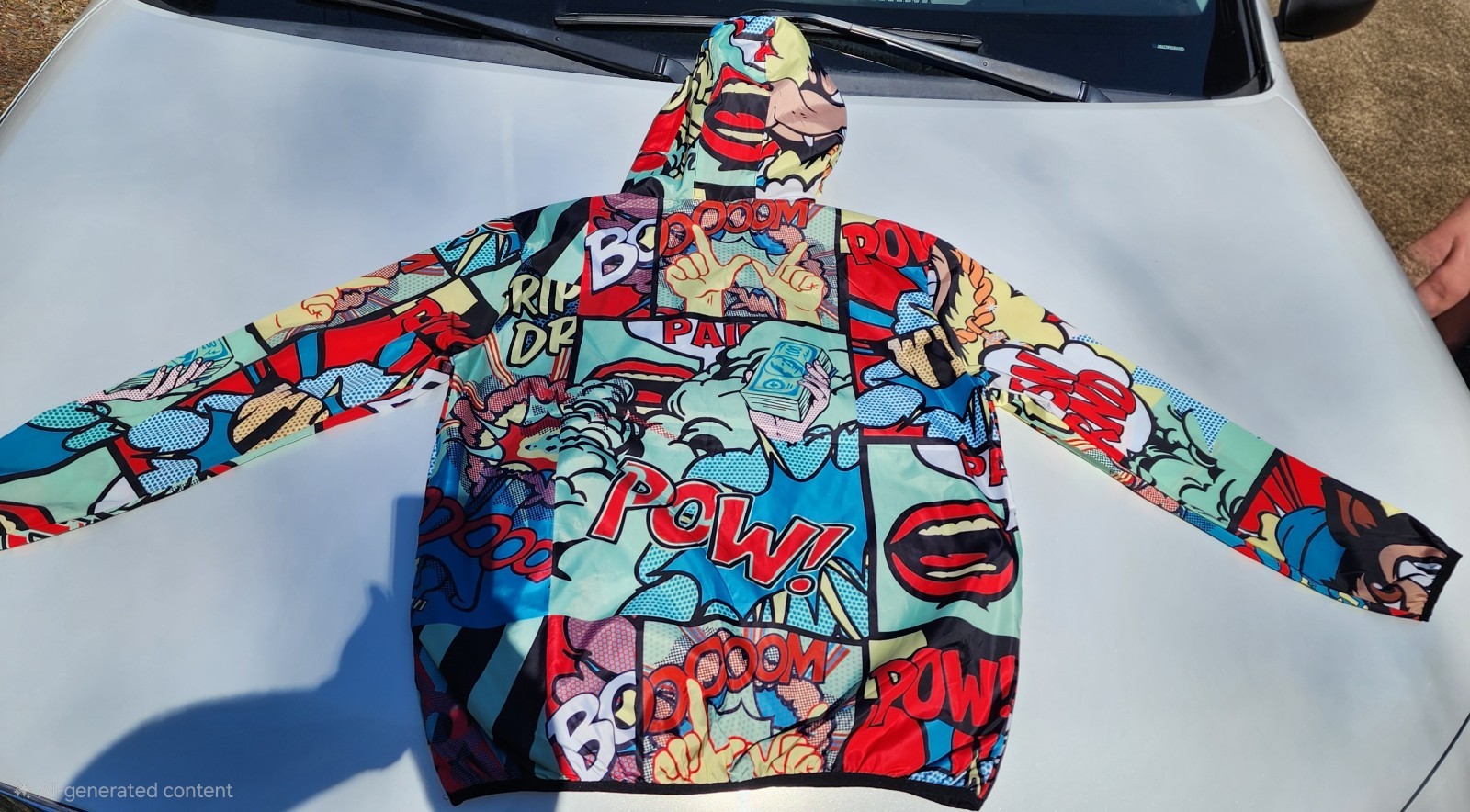 Reason Men’s Half-Zip, Allover Comic Print, Hooded – Medium New With Tags