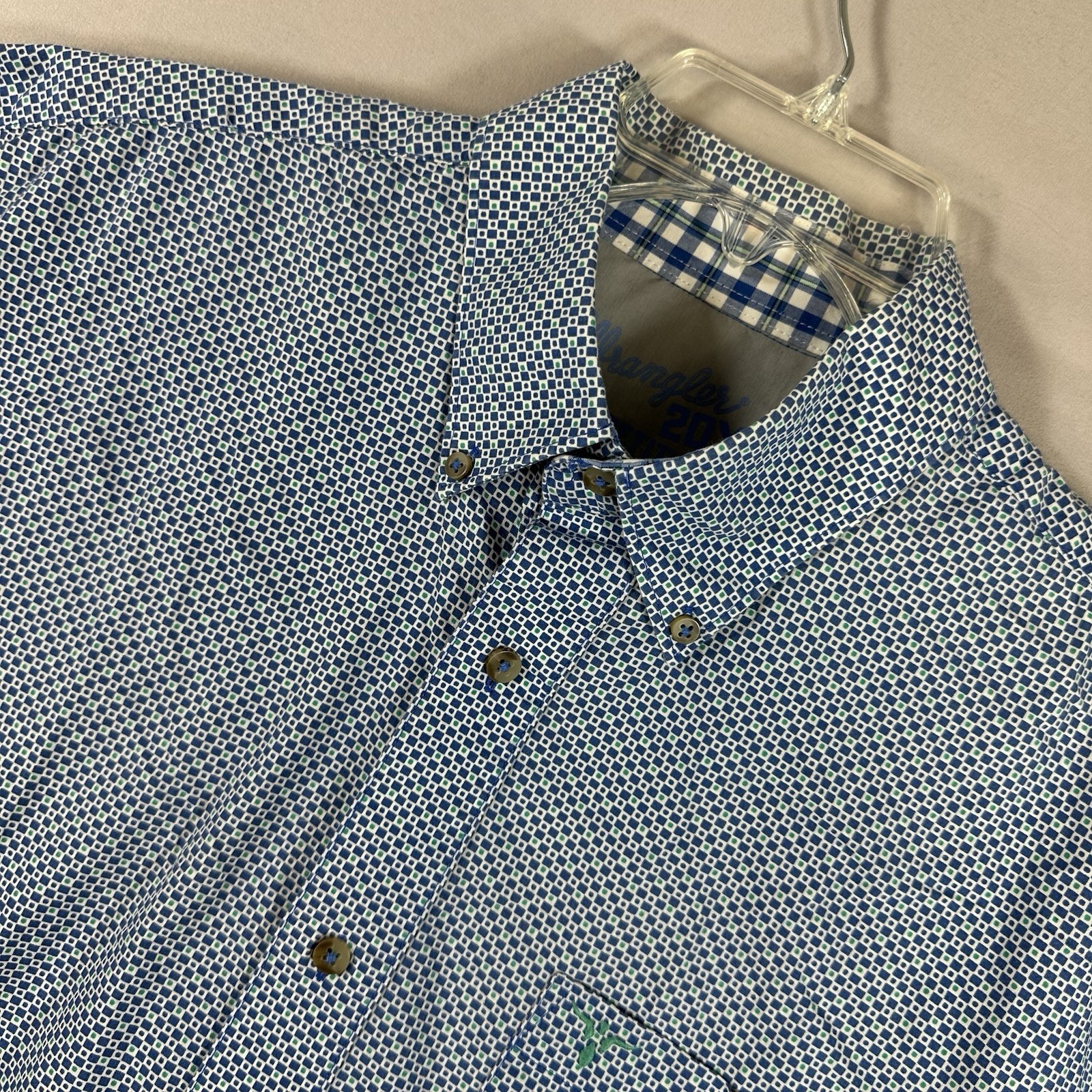Wrangler 20X Competition Button Up Shirt Blue Green & White Sz XL Cotton Spandex