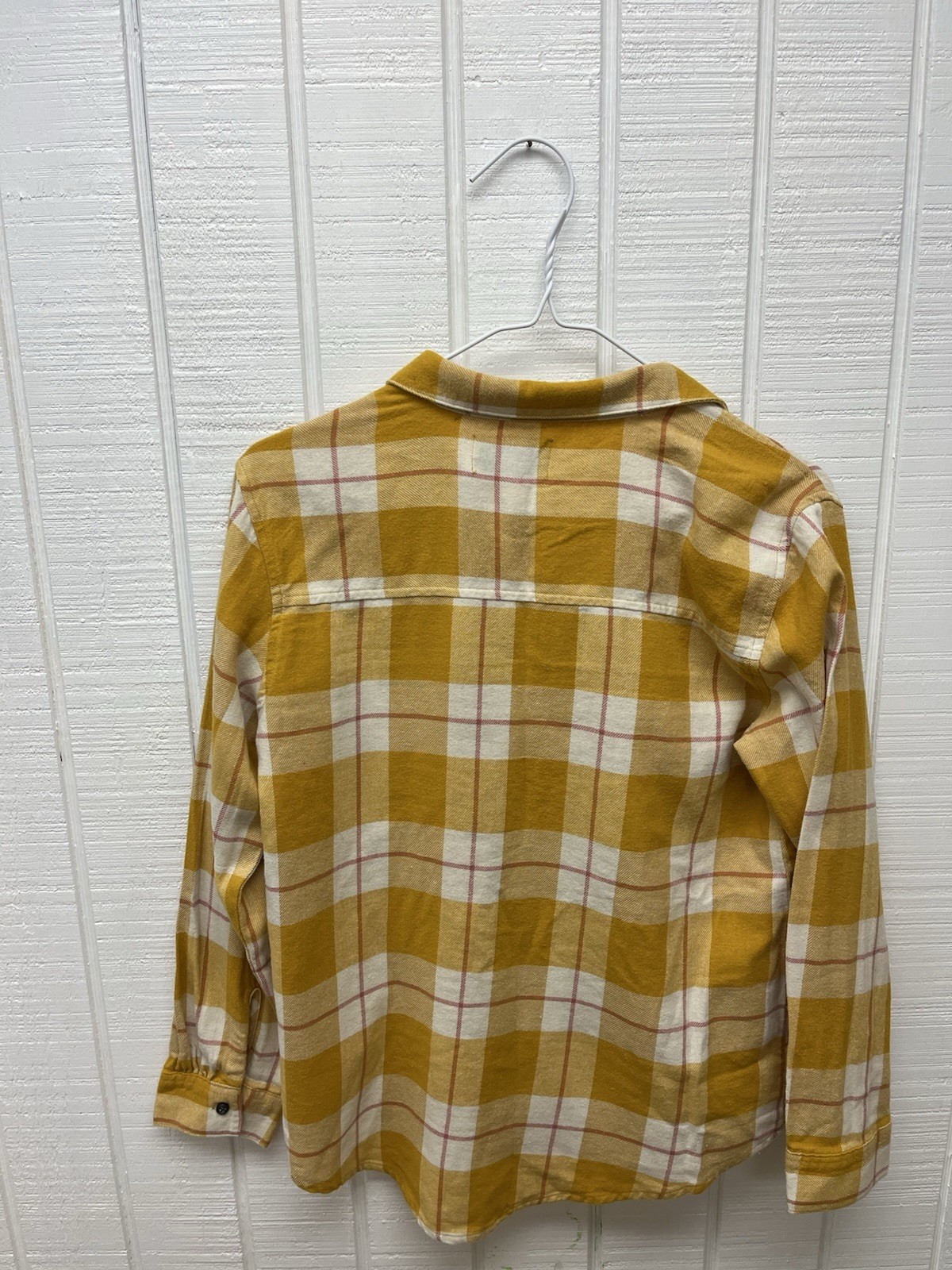 Old Navy Women’s XL Sz 14-16 Gold/White/Red Plaid Flannel Button-Down Shirt NWT