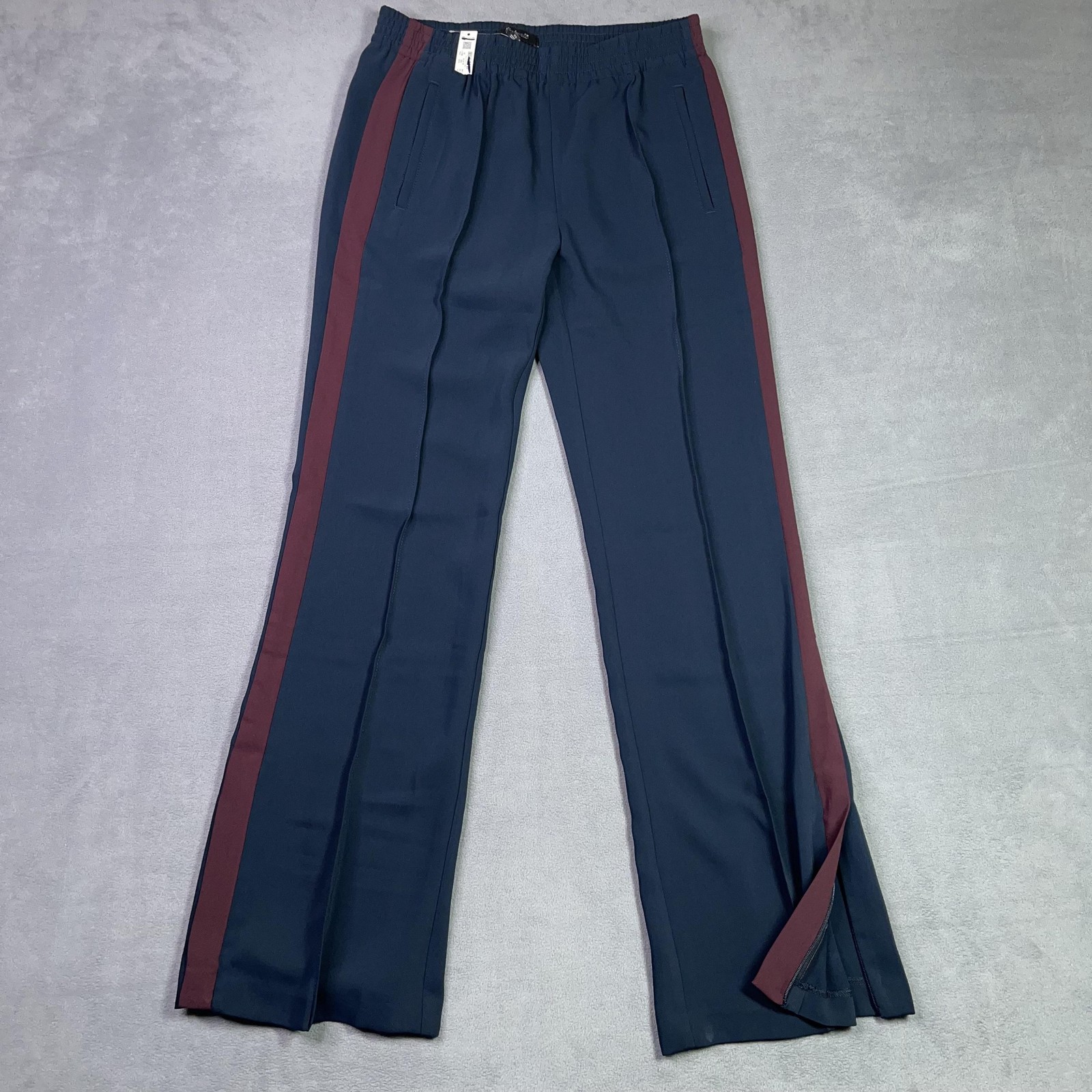 Madewell Pull On Bootcut Track Pants Womens XS Navy Side Stripe Zip Hem FLAW NEW
