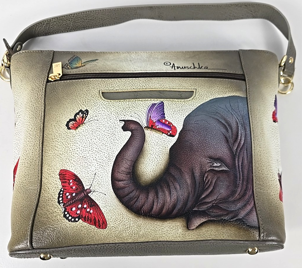 NWOT – Anuschka Hand Painted Gentle Giant Elephant Shoulder Shopper Bag Tote