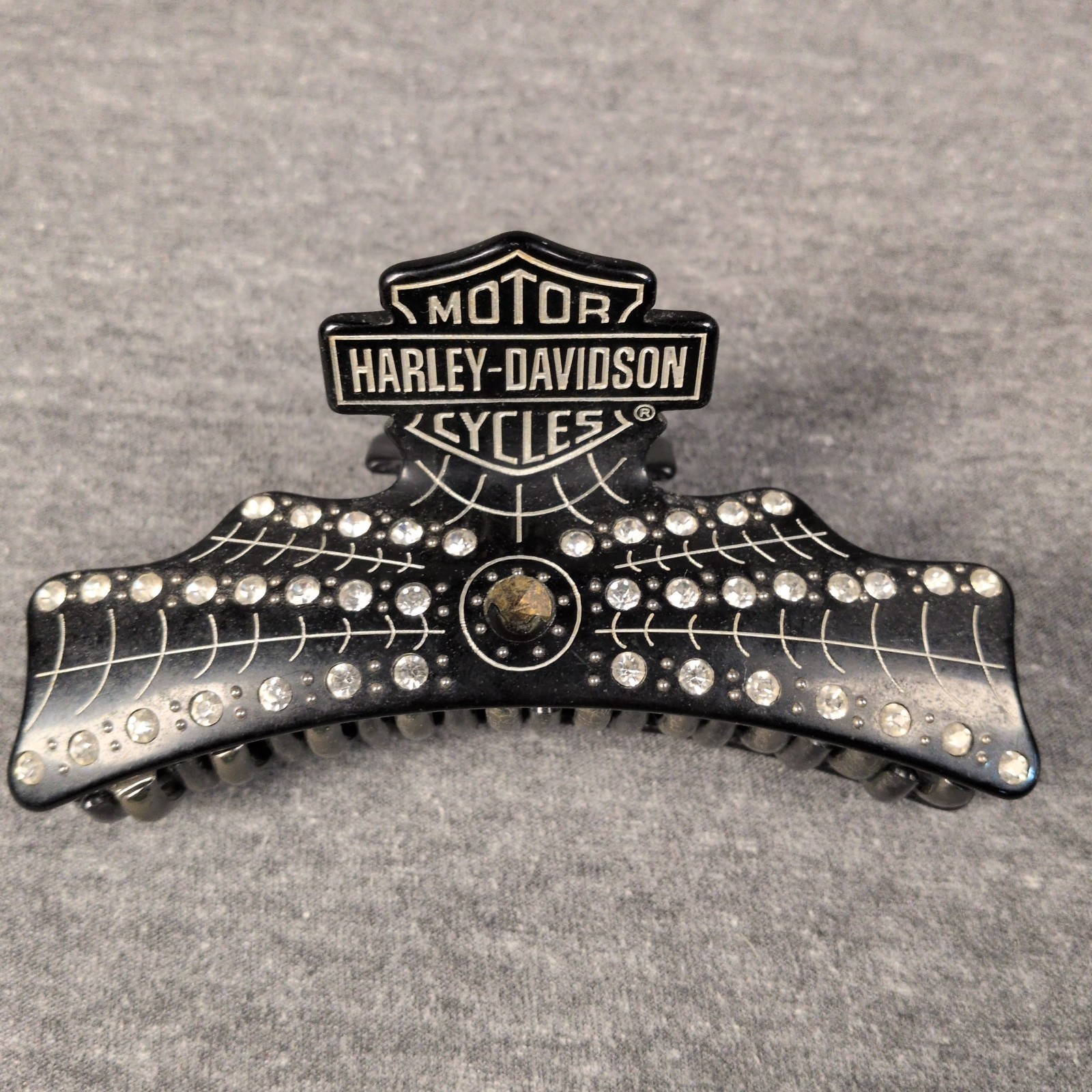 Harley Davison Claw Hair Clip Black Spider Web Rhinestone Large 5 Inch Jaw Clip