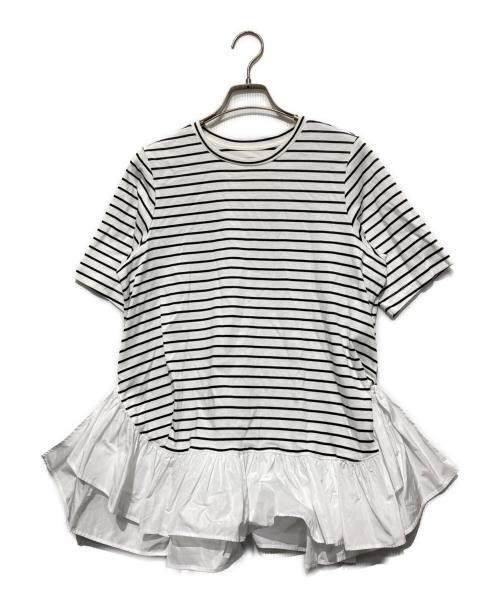 BEARDSLEY Gathered Peplum Tee Women’s White Cotton Polyester FREE Slim Fit