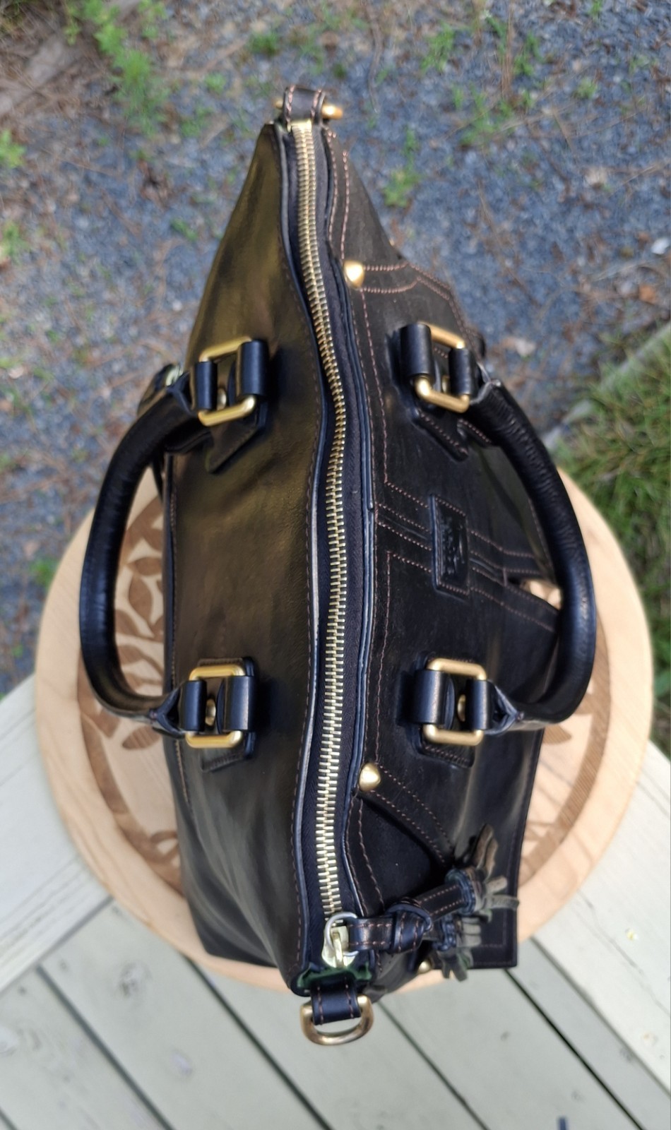 Dooney & Bourke Black Florentine Vacchetta Leather Clayton Satchel