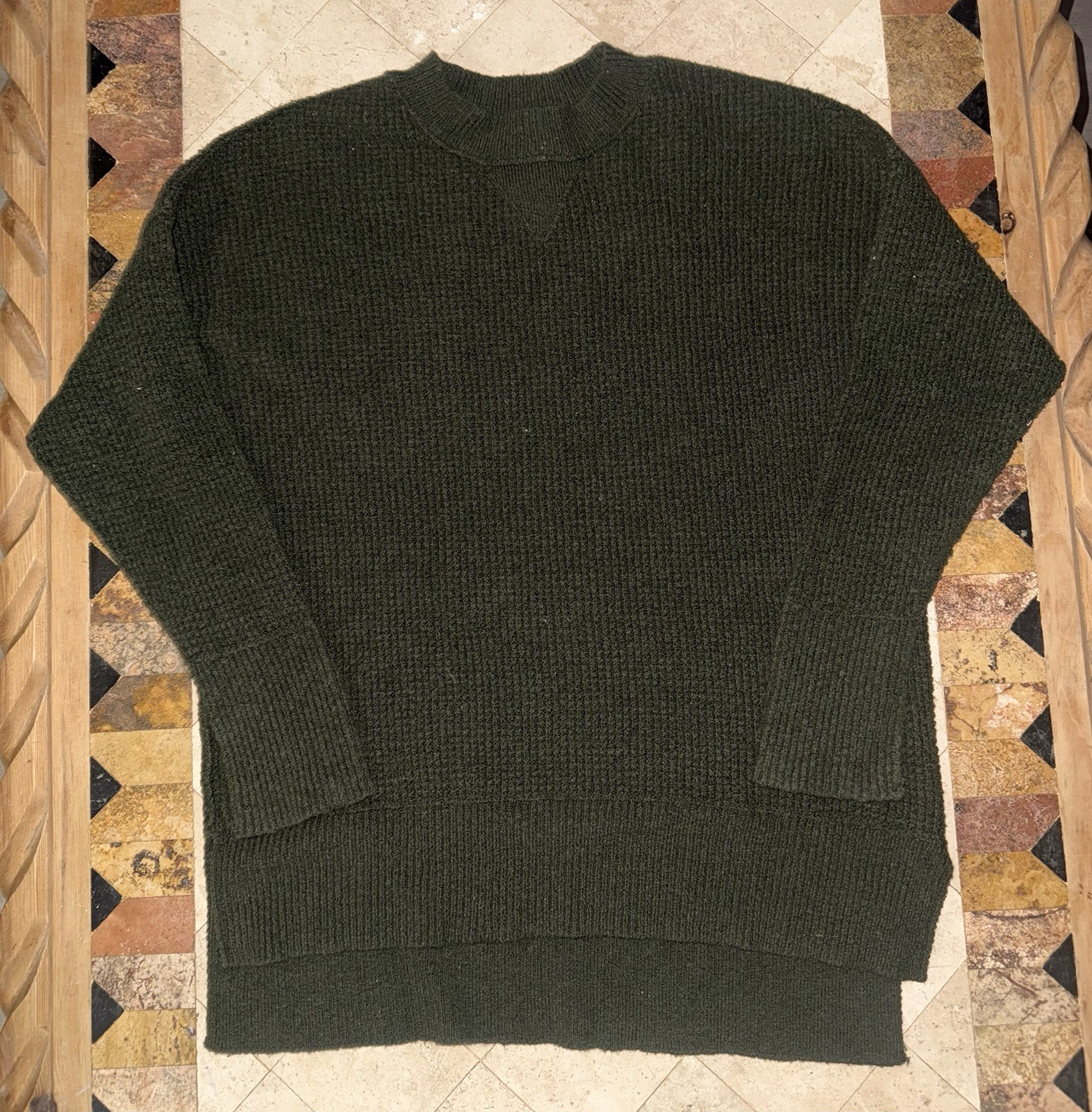 Natural Reflections Women’s Olive Green Waffle Knit Mock Neck Sweater Size Small