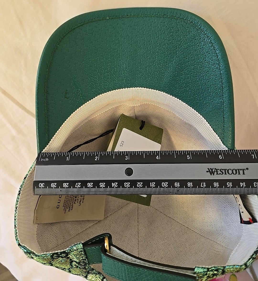 GUCCI GG Hat Cap Santa Barbara Green Metallic Adjustable Size M 57cm