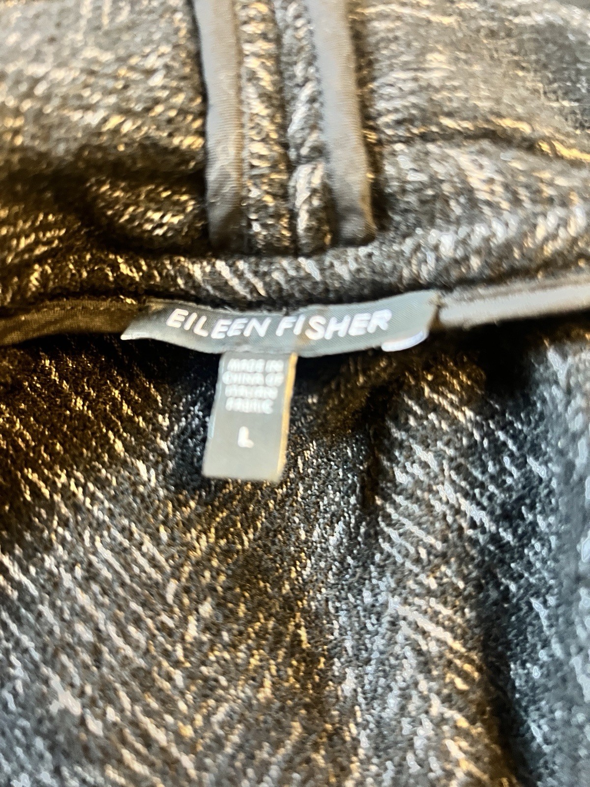 Eileen Fisher Herringbone Gray And Black Black Wool Blend Blazer Jacket Large