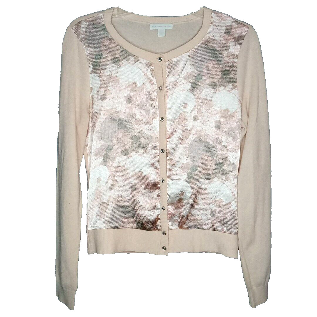 NY&Co Rhinestone Button-Up Cardigan Sweater Womens Size S Beige Lightweight