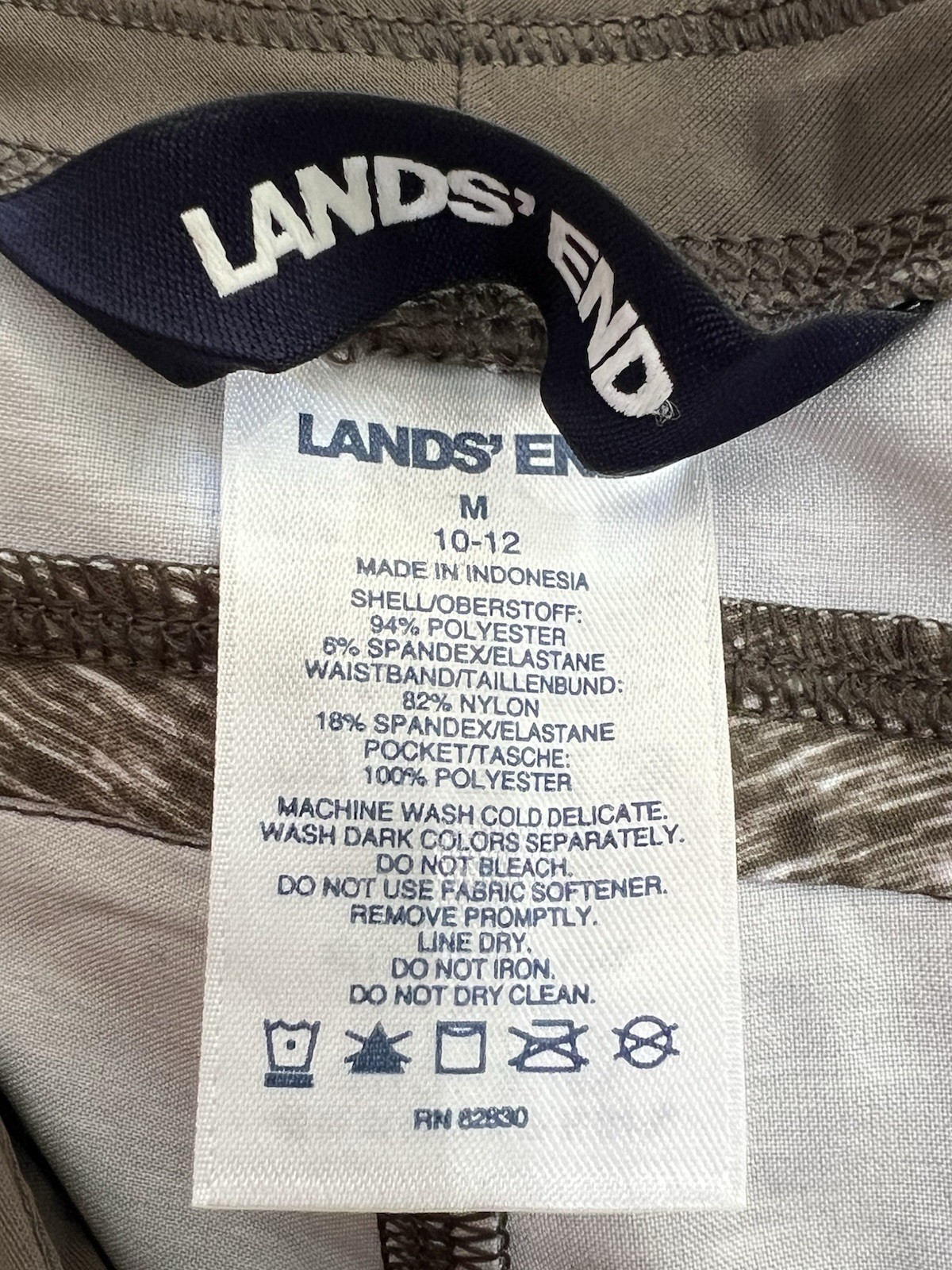 Lands End Everyday Active Pants Flat Front Drawstring Waist Green Space Dye M