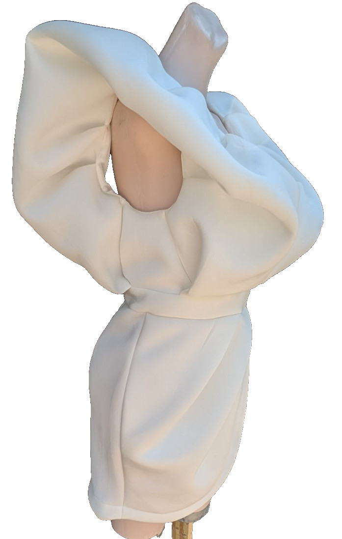 Bridal Wedding Elegant Deep Plunge V-Neck High Low Puffy Ruffle Mini Dress White