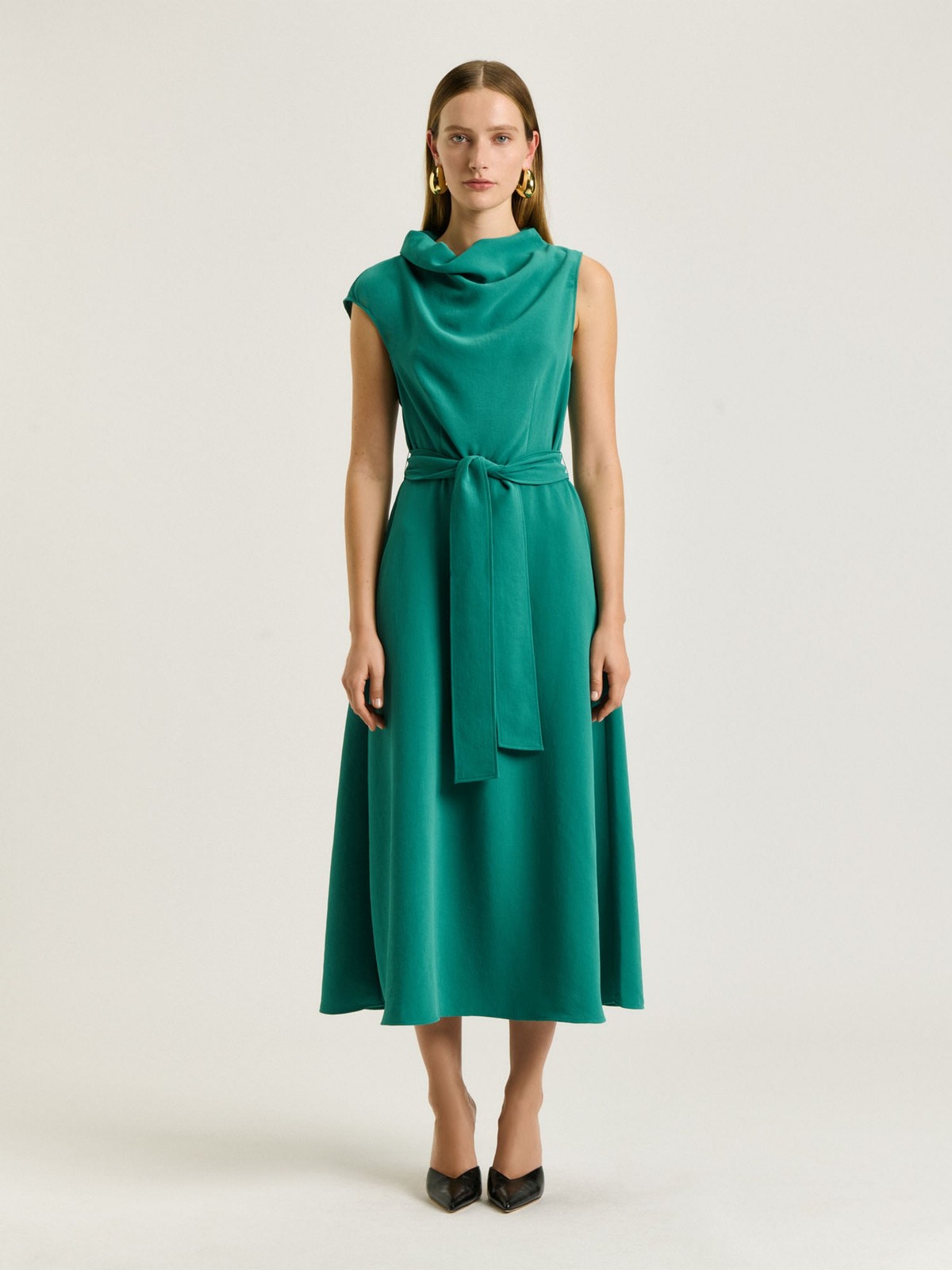 Veronika maine DRAPEY CREPE BELTED COWL NECK MIDI DRESS size 10 BNWT RRP: $299