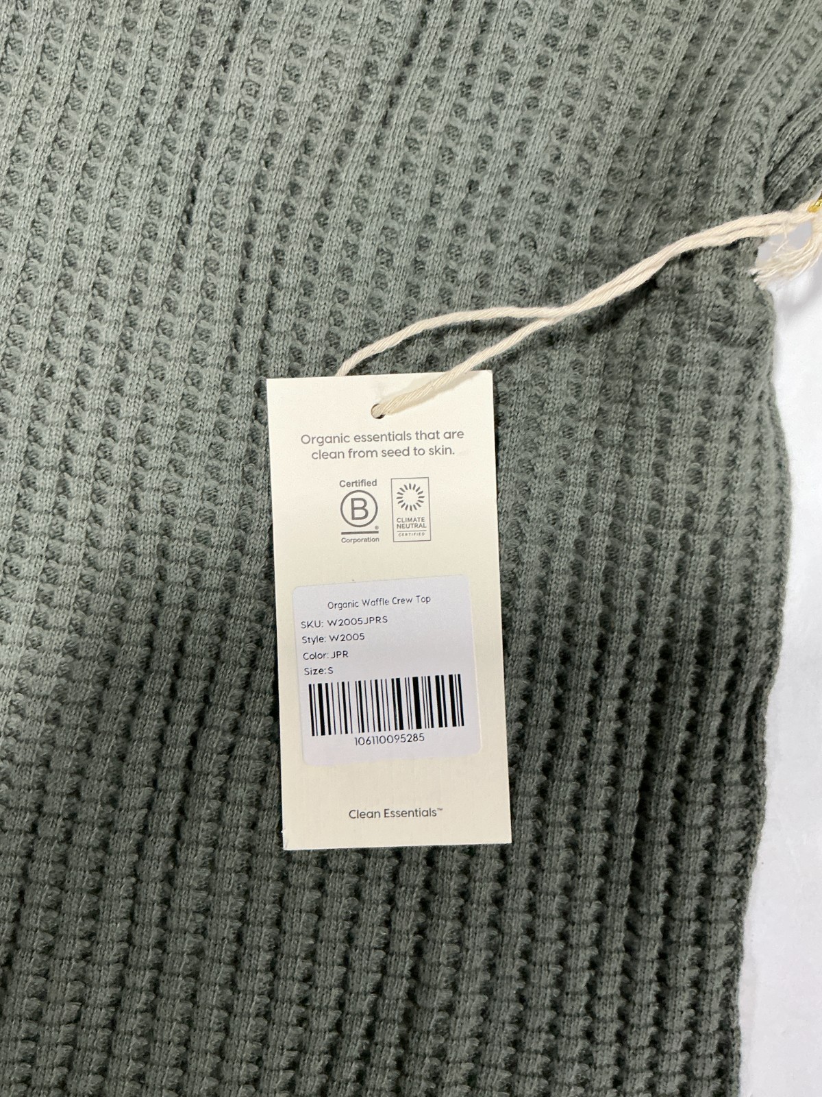 MATE Organic Waffle Crew Top Womens Small 100% Organic Cotton NWT JPR W2005