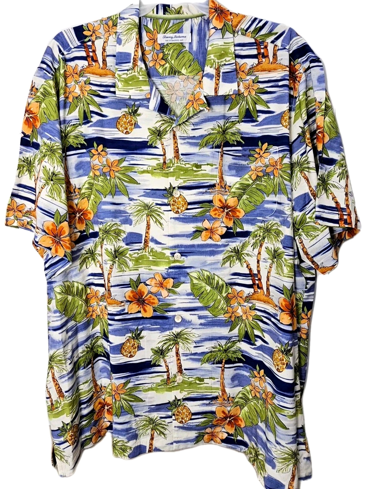 Tommy Bahama Men’s XL Blue Floral Palm Tree EcoVero Viscose Summer Shirt Men’s