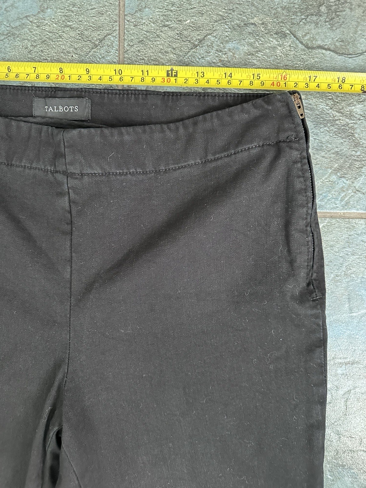 Talbots Slim Ankle Pants 12 Black Denim Side Zip Stretch Office Academia Preppy