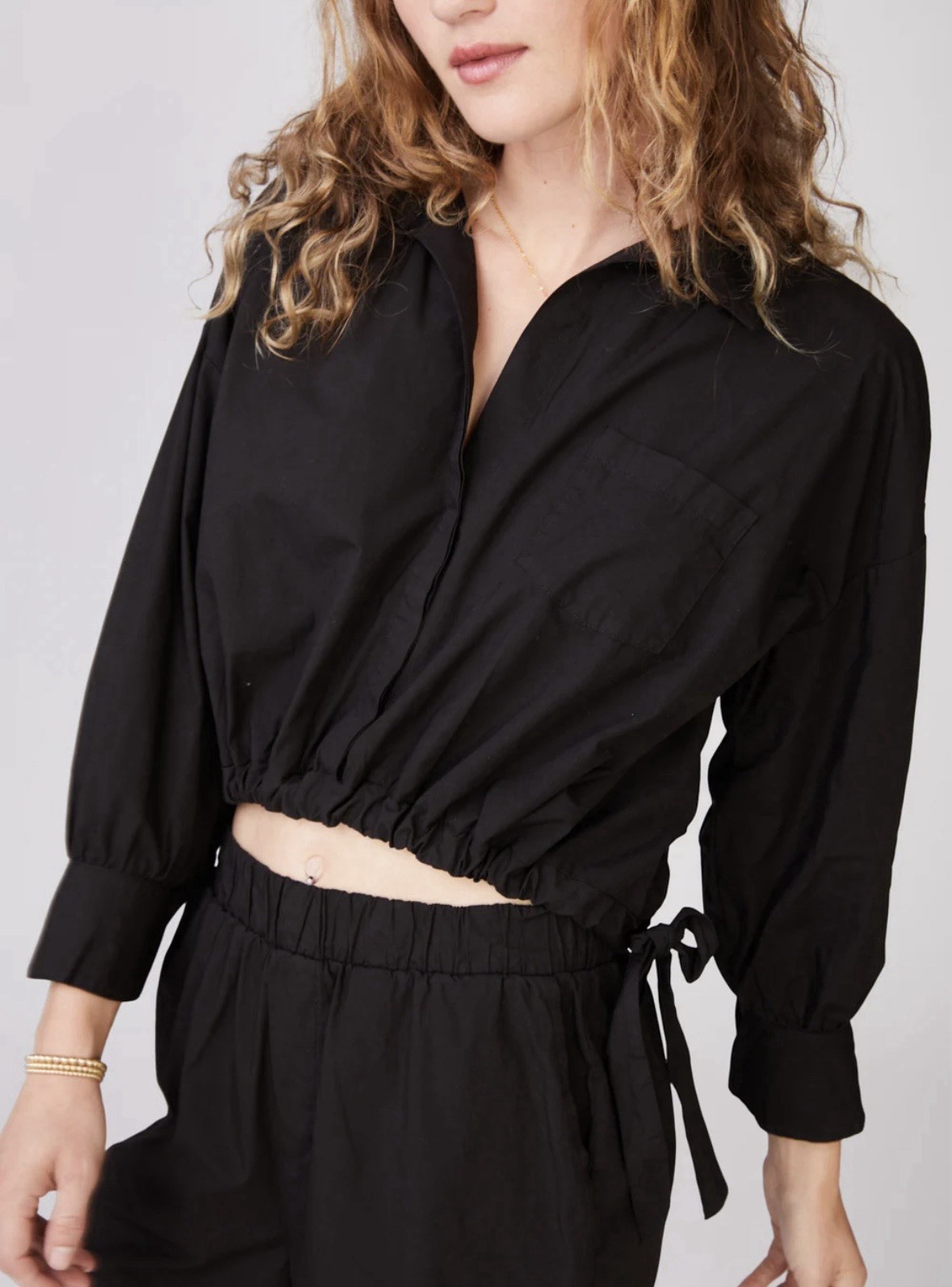 Stateside Structured Poplin Tie Hem Shirt In Black Size Medium