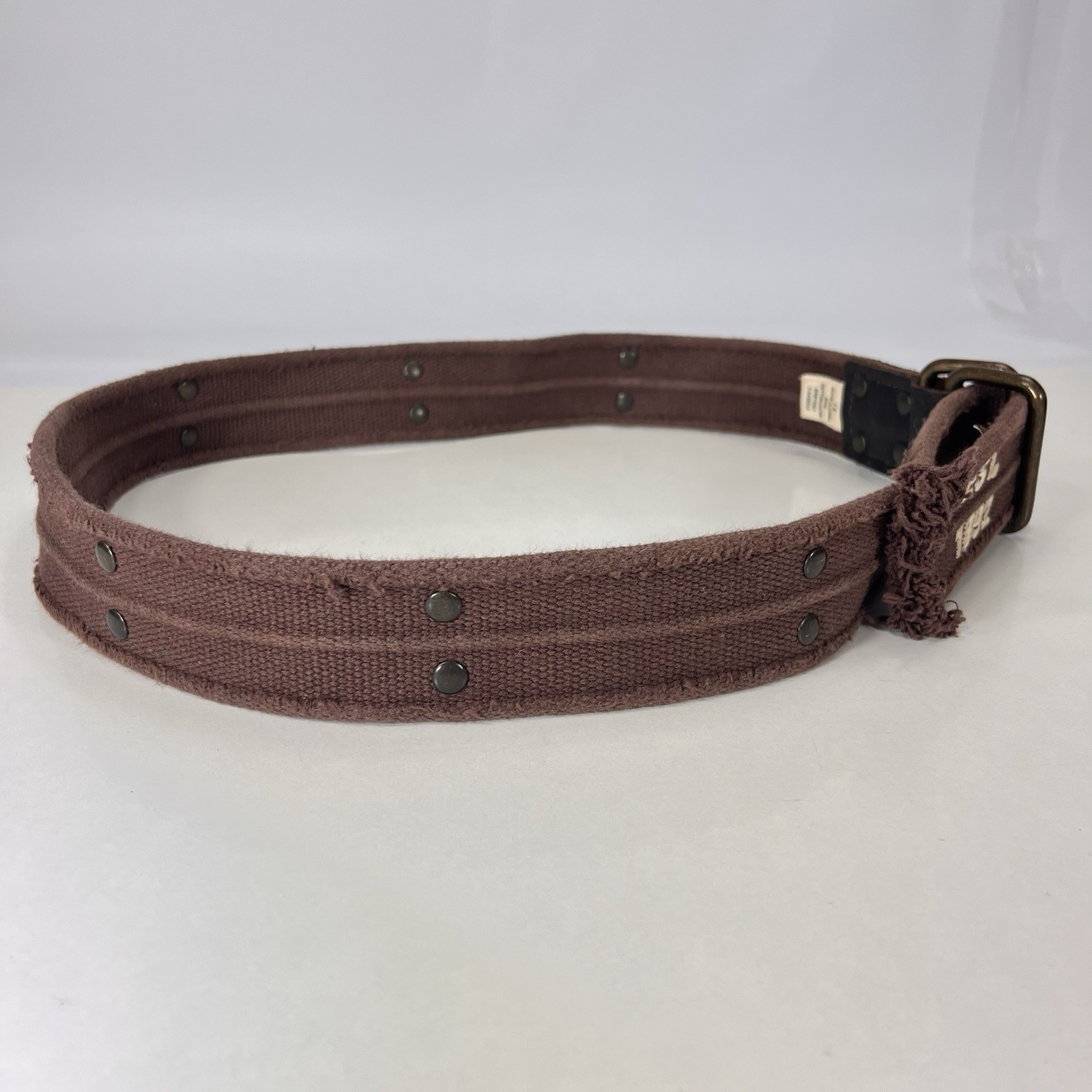 Studded Wide Brown Cotton Web Belt – Women’s Size 34