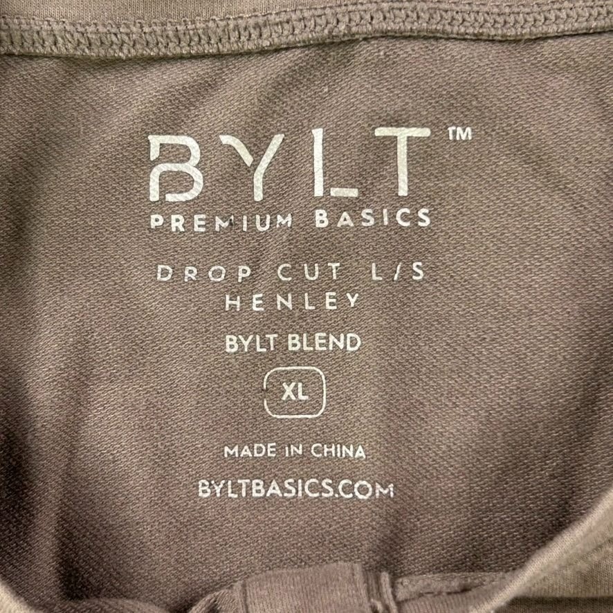 BYLT Premium Basics Drop Cut Long Sleeve Henley Mens XL Brown Athleisure Workout