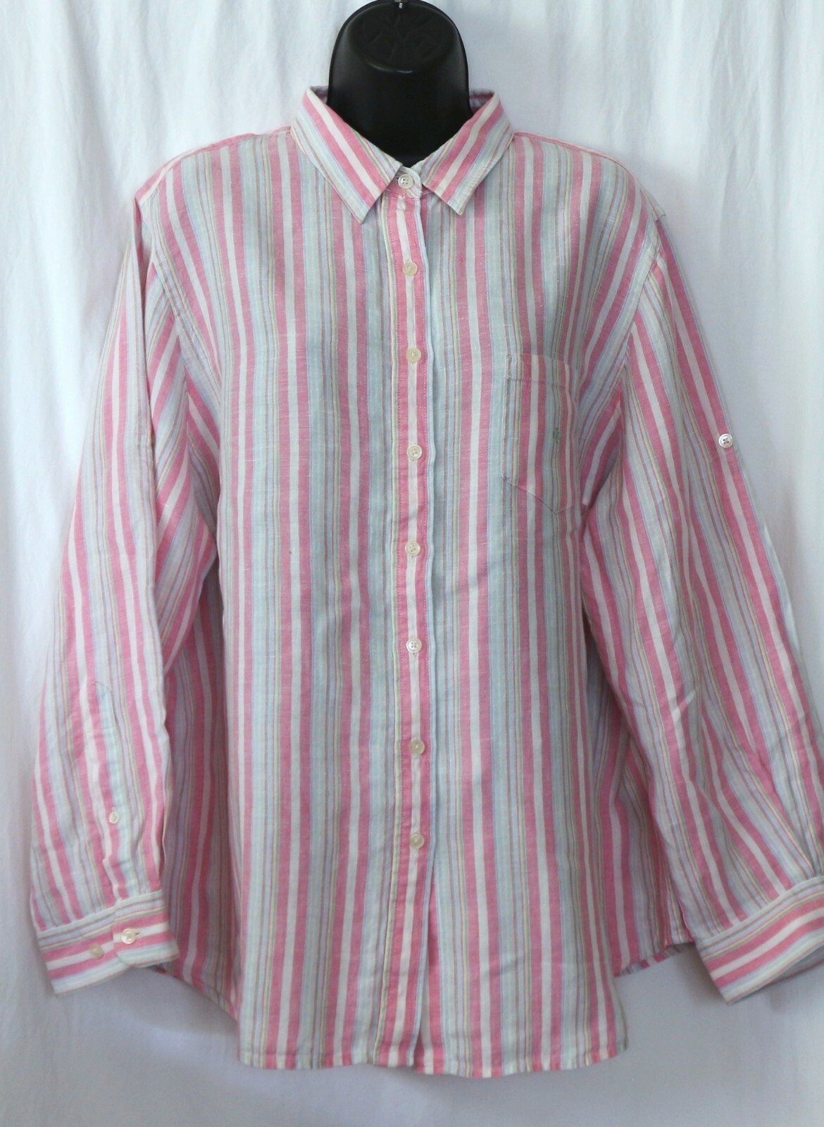 LAUREN RALPH LAUREN Striped Linen Blouse 50 In Chest 27.5 In Long Sz 1X? EXC