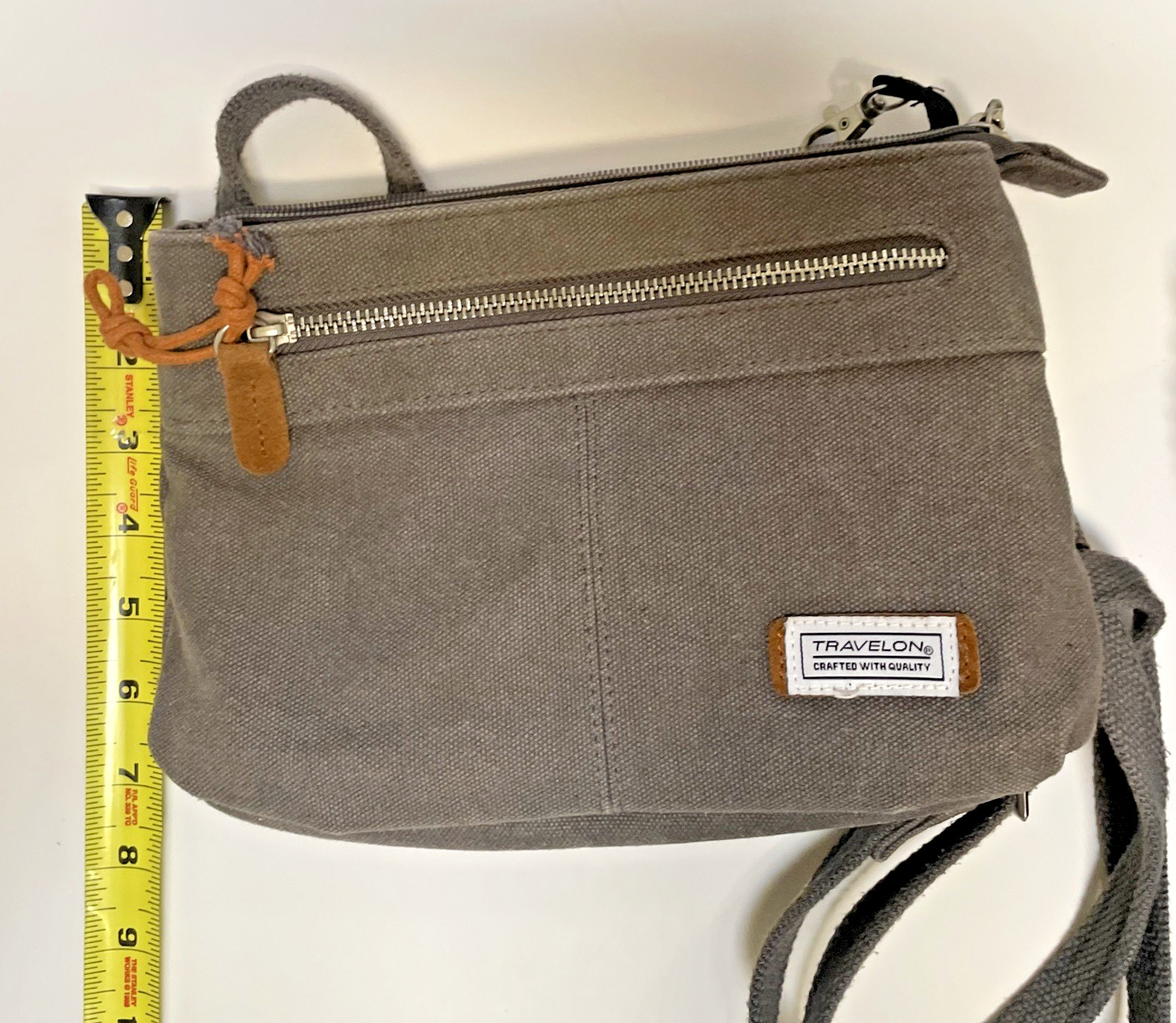 Travelon Anti-Theft Heritage Women’s Crossbody Bag Purse Gray Canvas RFIDw/light
