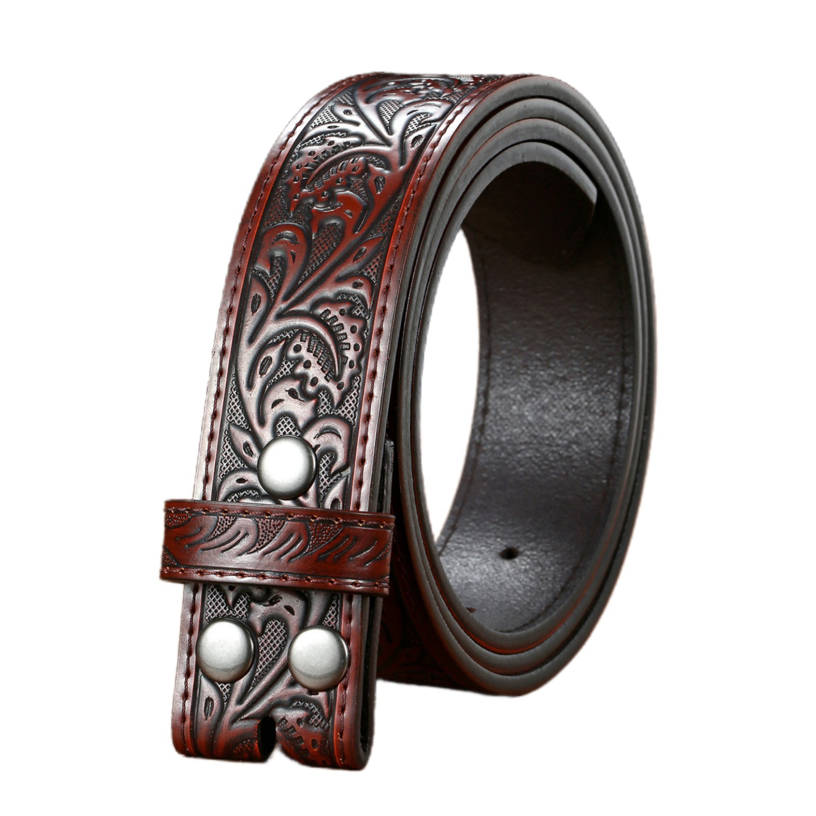 No Buckle Men’s Western Cowboy Belt Strap with Embossed Pattern