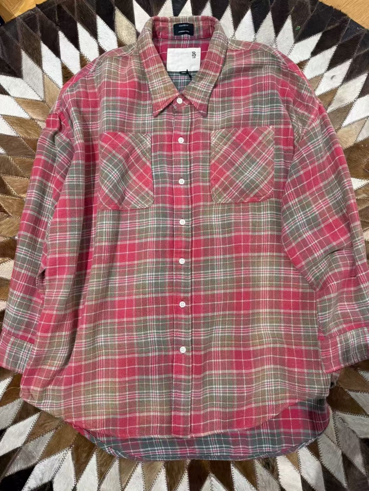 R13 DROP NECK WORKSHIRT Loose-shouldered Stylish Layered Classic Plaid Size S