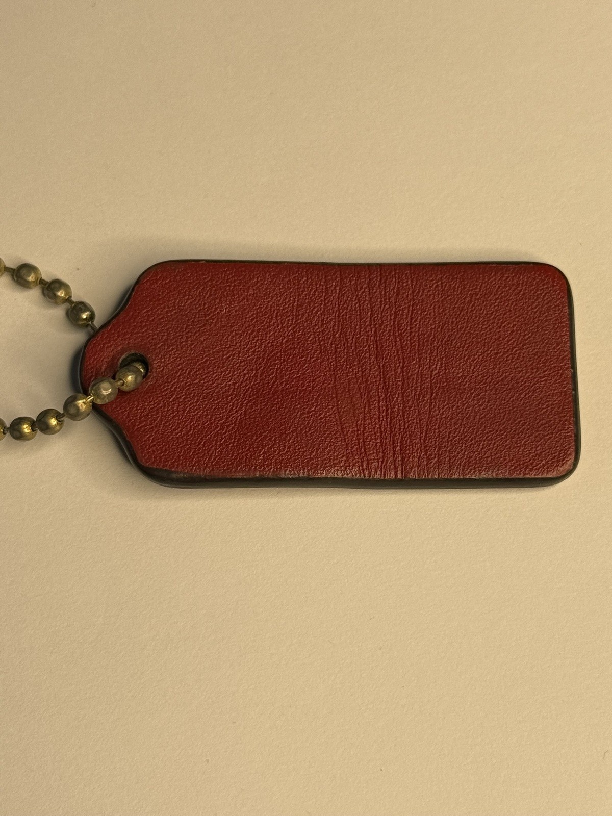 Coach Brick Red Textured Leather Replacement Hangtag Fob Charm Gold Chain 2.25″