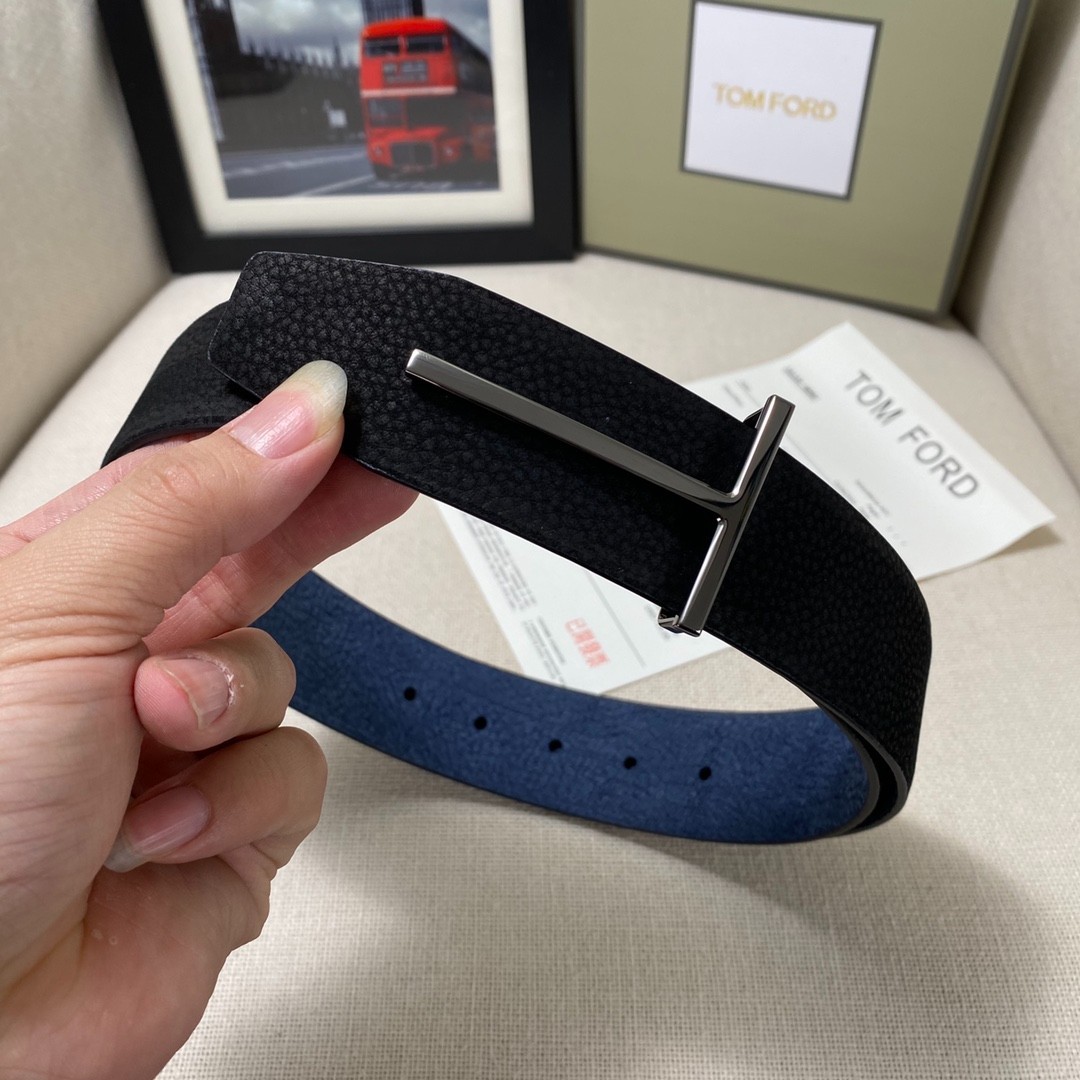 Authentic Tom Ford Reversible Leather T-Buckle Belt Luxury Designer Fashion