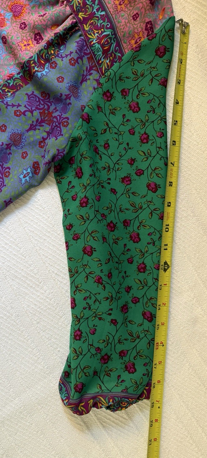 Dalia Women’s Pink Green Floral Mixed Print Peasant Blouse – Sz See Measurements