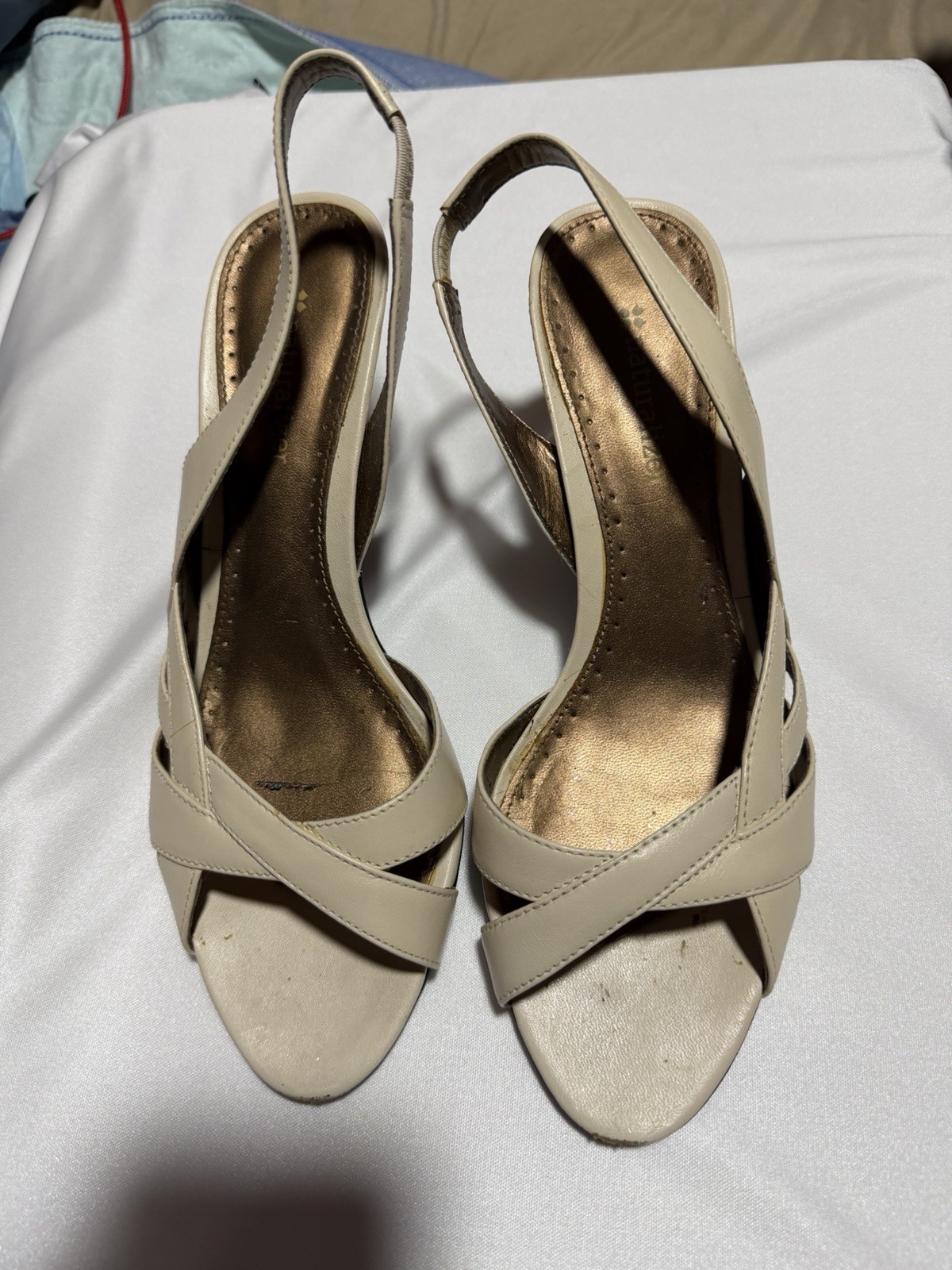 Naturalizer White Leather Solid Slingback Sandals Women’s 7.5 M