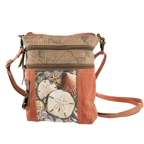 Sand Dollar Shells Crossbody Canvas Bag Recycled Beach Coastal
