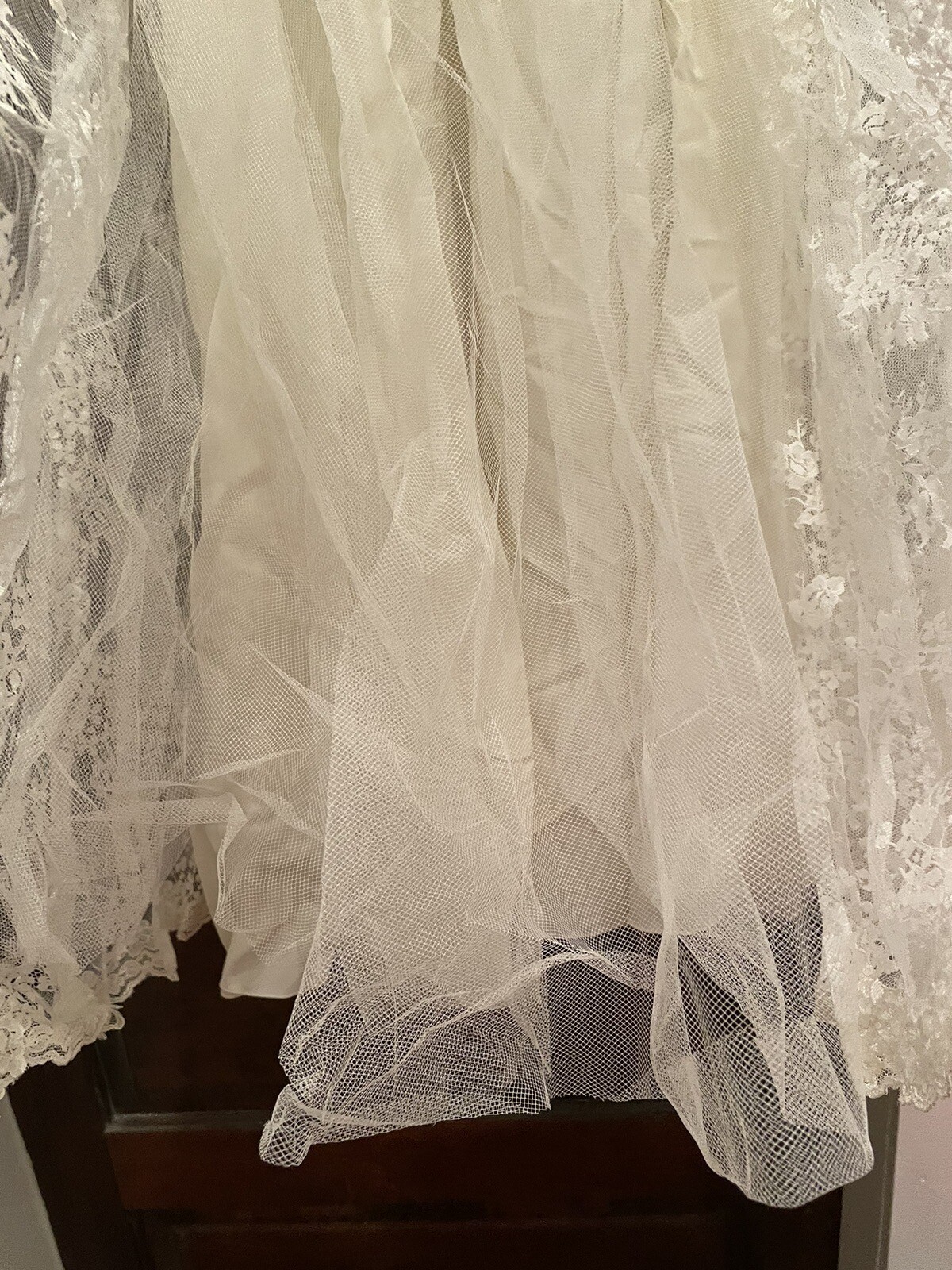 VTG 80s Wedding Dress Lace Tea Length Scalloped Hem Mori Lee MORILEE SZ 10