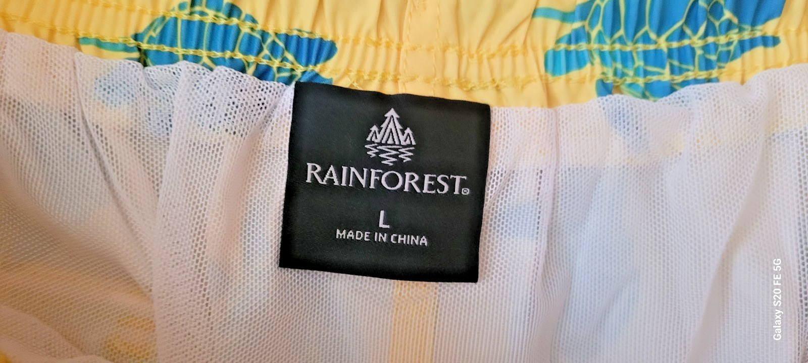 RainForest Mens Swim Trunks Shorts L Pull-On Stretch Waist Lined Turtles Yellow