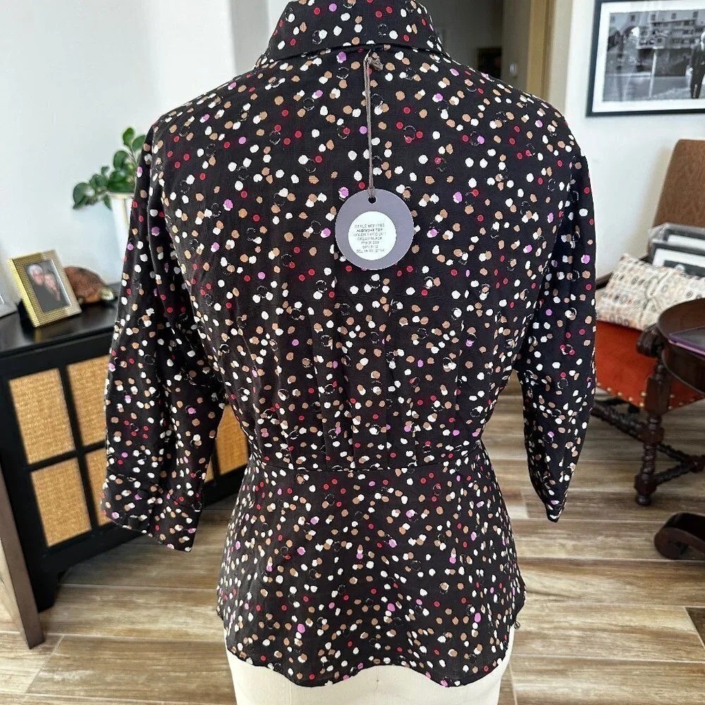 Eva Franco Albright Deco Dot Top in Black and Cream – NWT – Sample! – Size 8