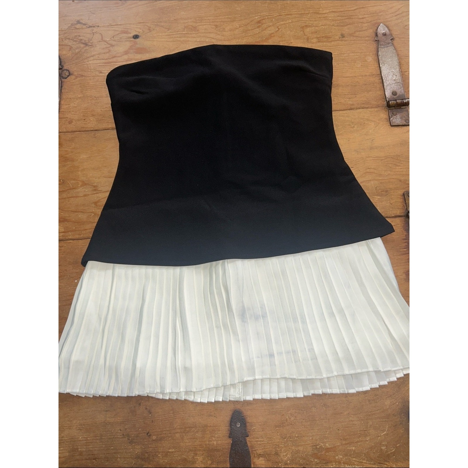 Naked wardrobe Pleated Strapless Mixed Media Minidress