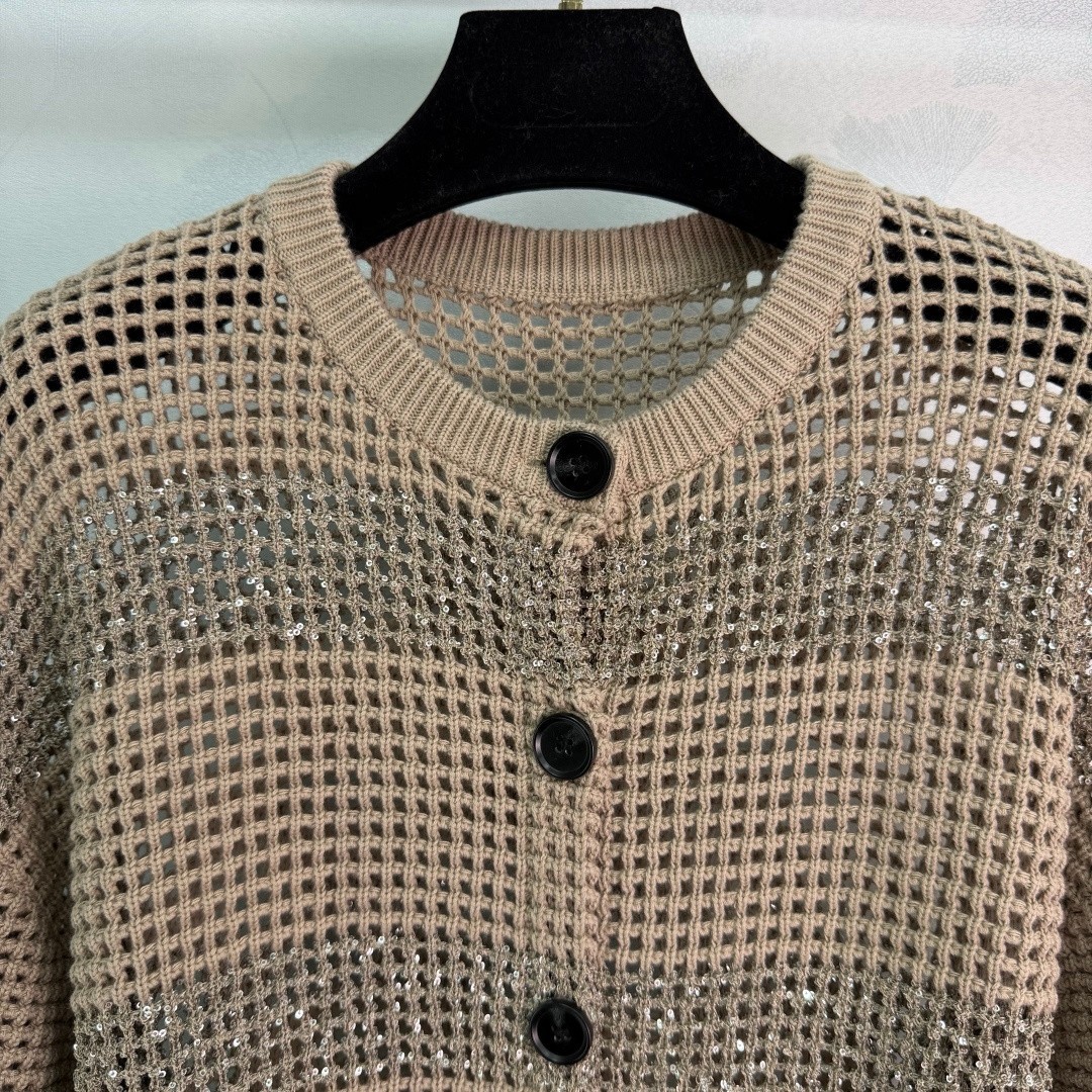Brunello Cucinelli Women’s Openwork Knit Sequin Short-Sleeve Top, Size S