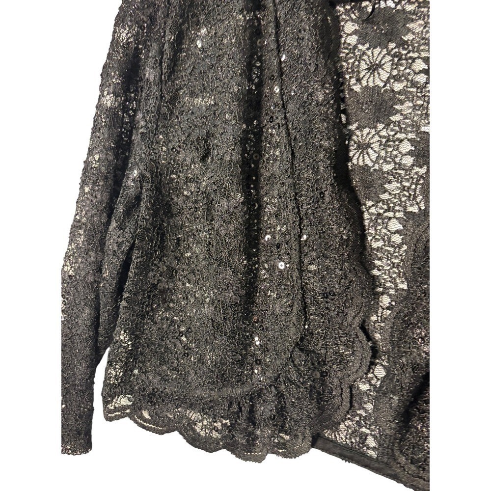 R&M Richards Black Floral Lace Sequin Bolero Shrug Jacket Cropped Cardigan L
