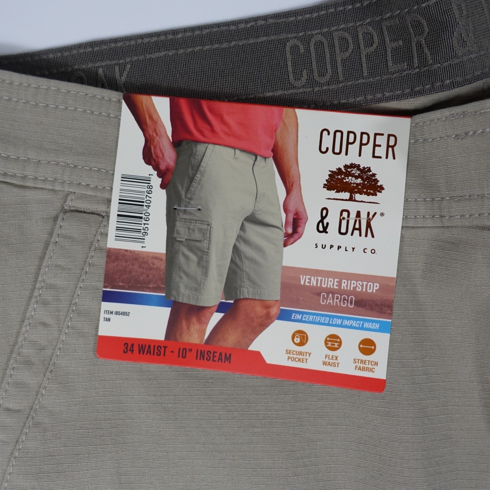 Copper and Oak Men Cargo Shorts 34 Ripstop Security Pocket Flex Stretch 2 Pair