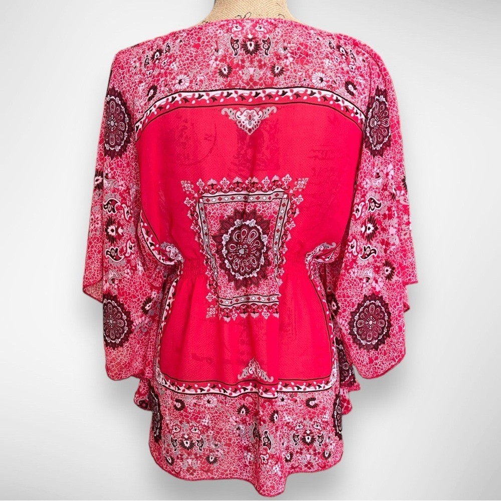 ALLISON BRITTNEY Pink White Black Kaftan Style Boho Lightweight Blouse | EUC