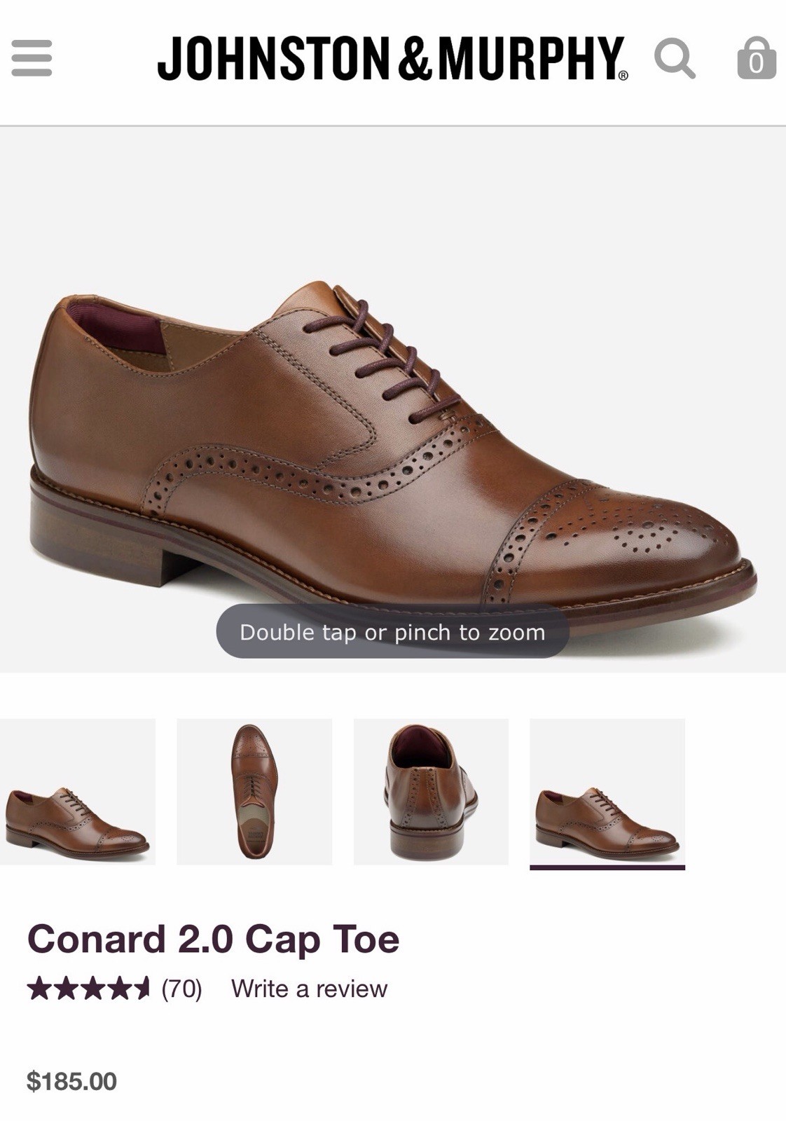 Johnston & Murphy Men’s Conard 2.0 Cap Toe Oxford Brown Leather 10.5