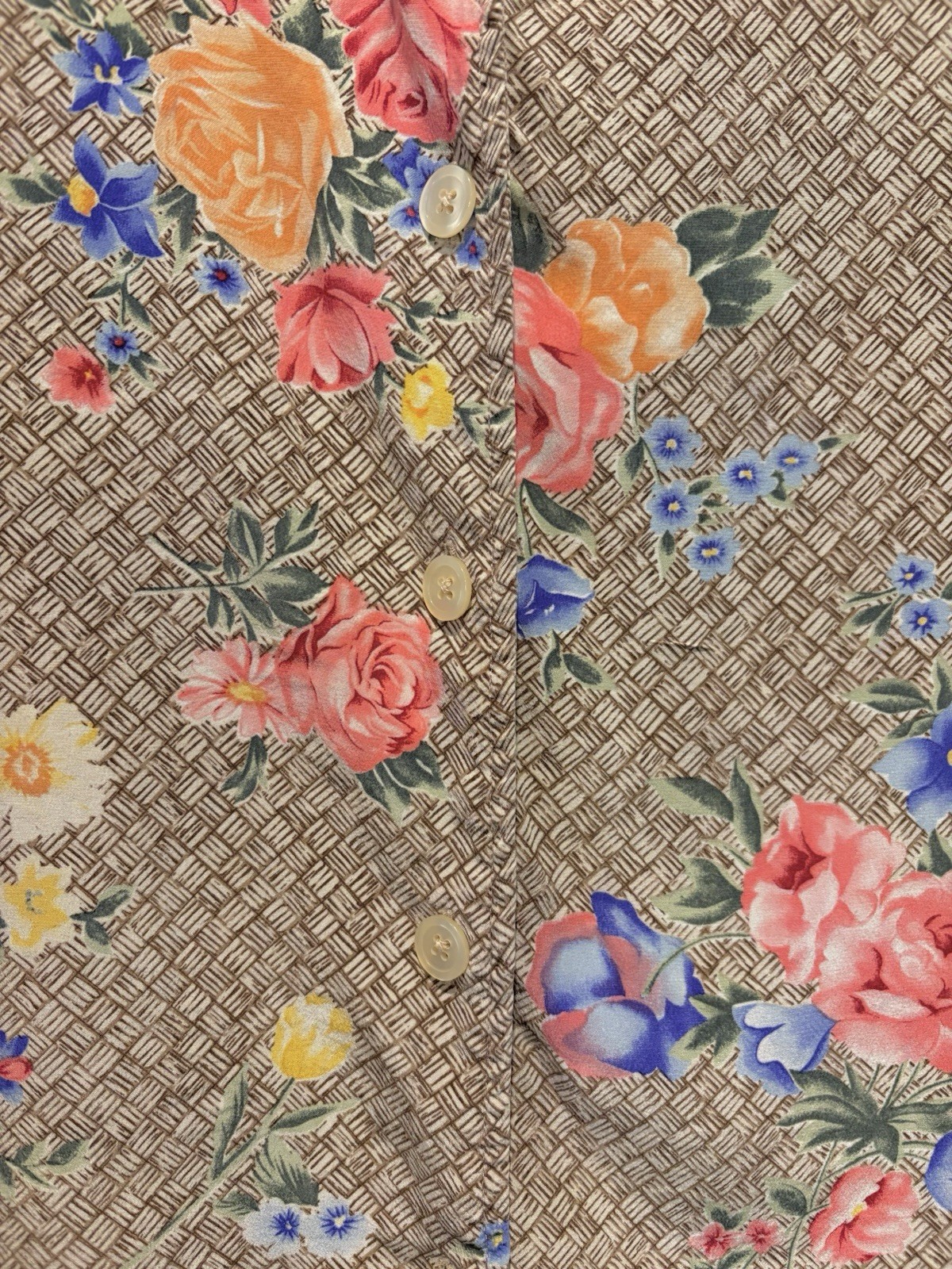 Vintage Diane VonFurstenberg 1X Blouse Top Silk Button Up Floral Tropical Resort