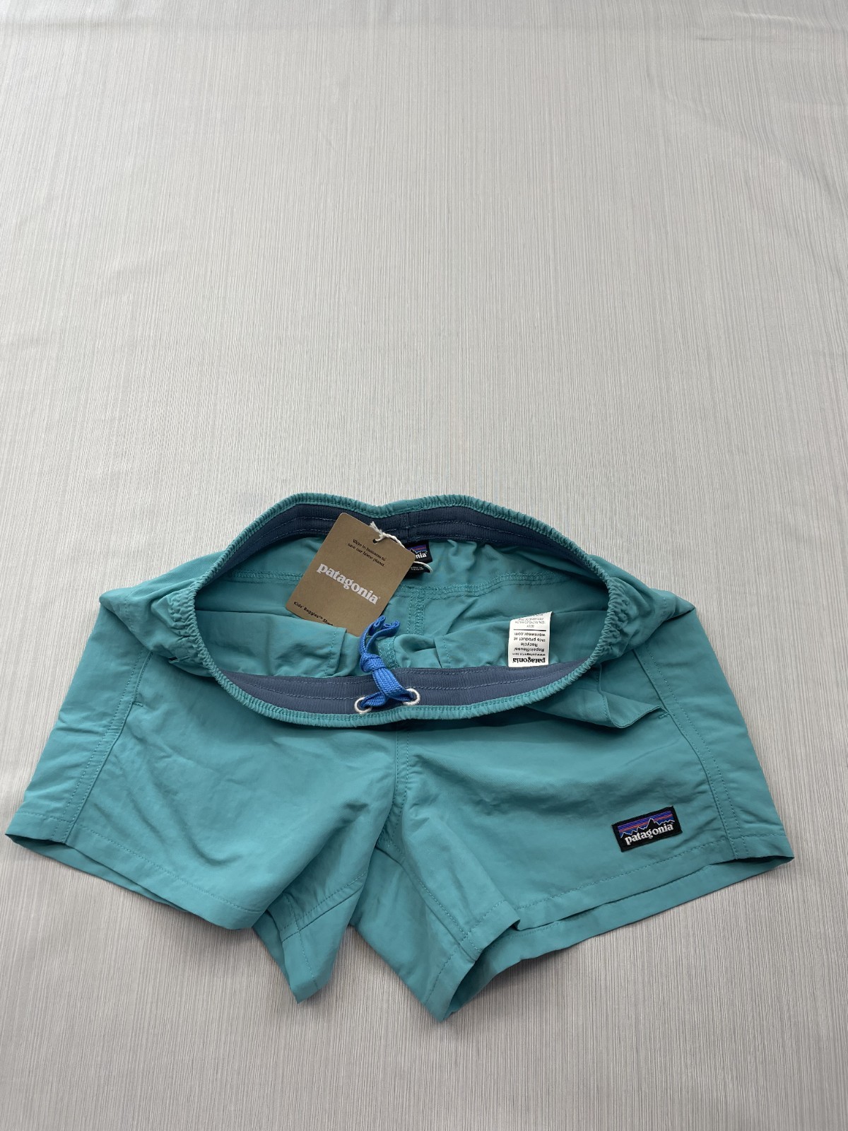 New Patagonia Boys Kids Baggies Shorts 4″ Unlined Sz Large (12) Blue Green