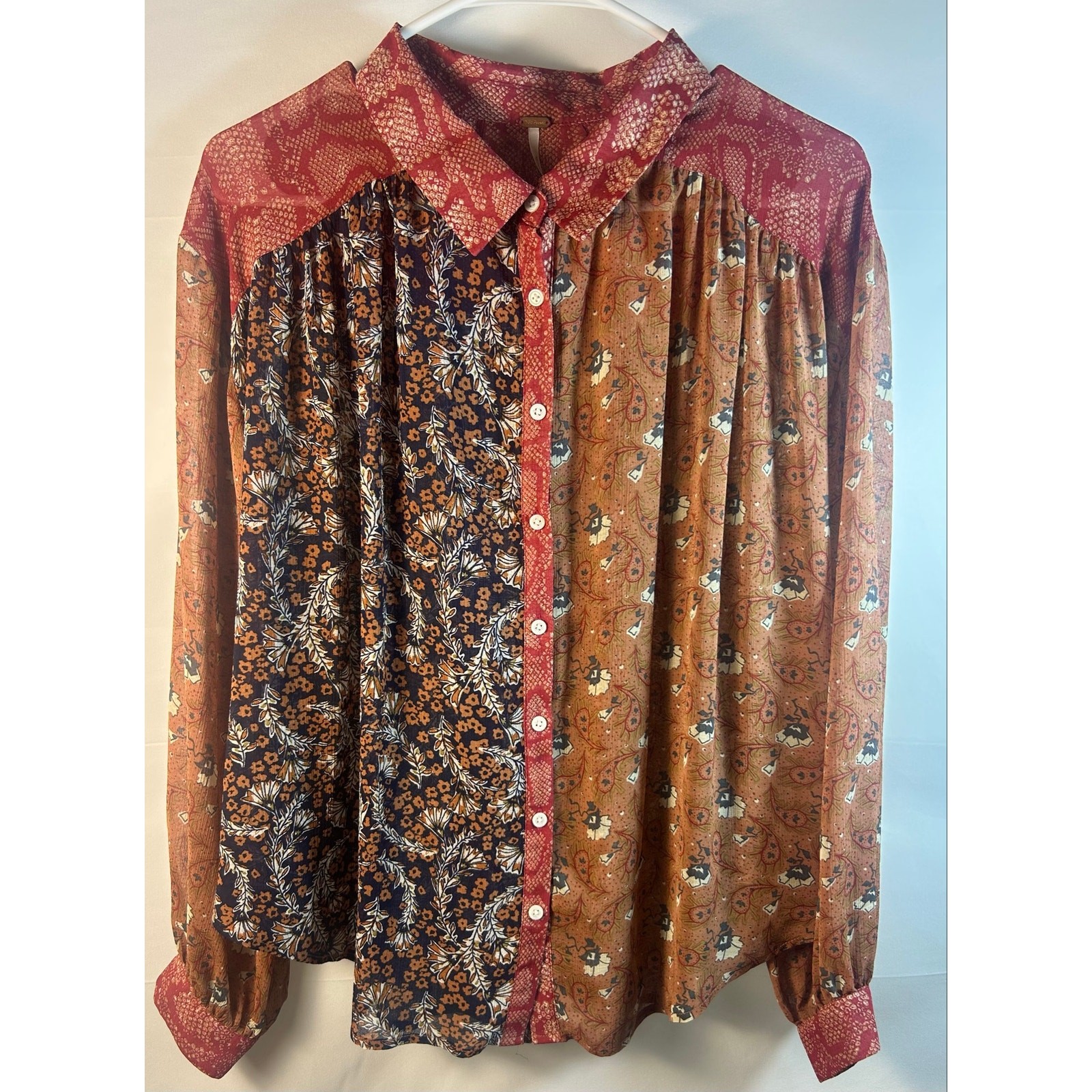 Free People Dani Button Down Long-Sleeve Blouse, Size S